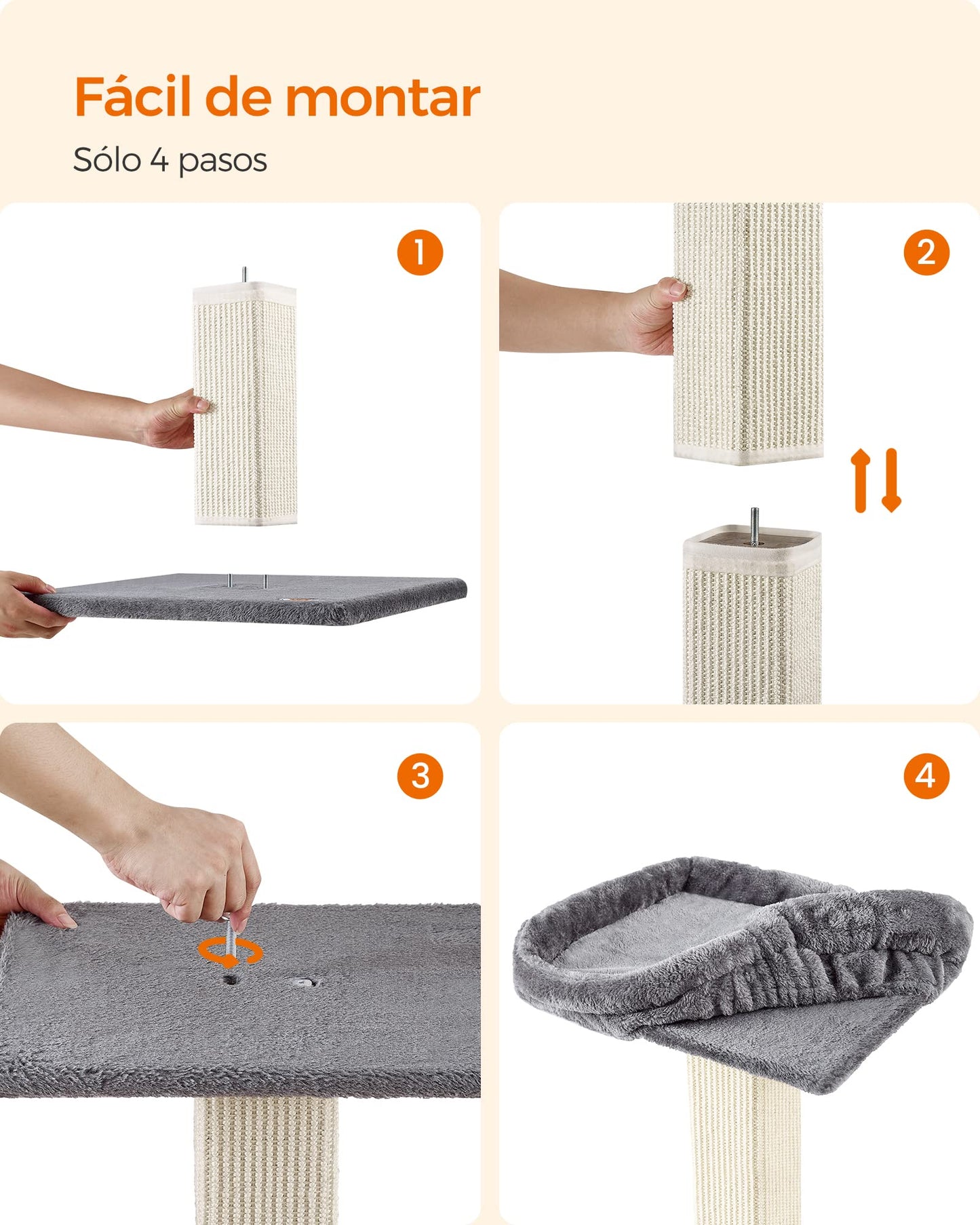 Feandrea Rascador para Gatos, Árbol para Gatos, Altura de 68 cm, Poste de Rascado con Plataforma, Poste de Sisal, con Pompón, Gris Claro MPCA022W01
