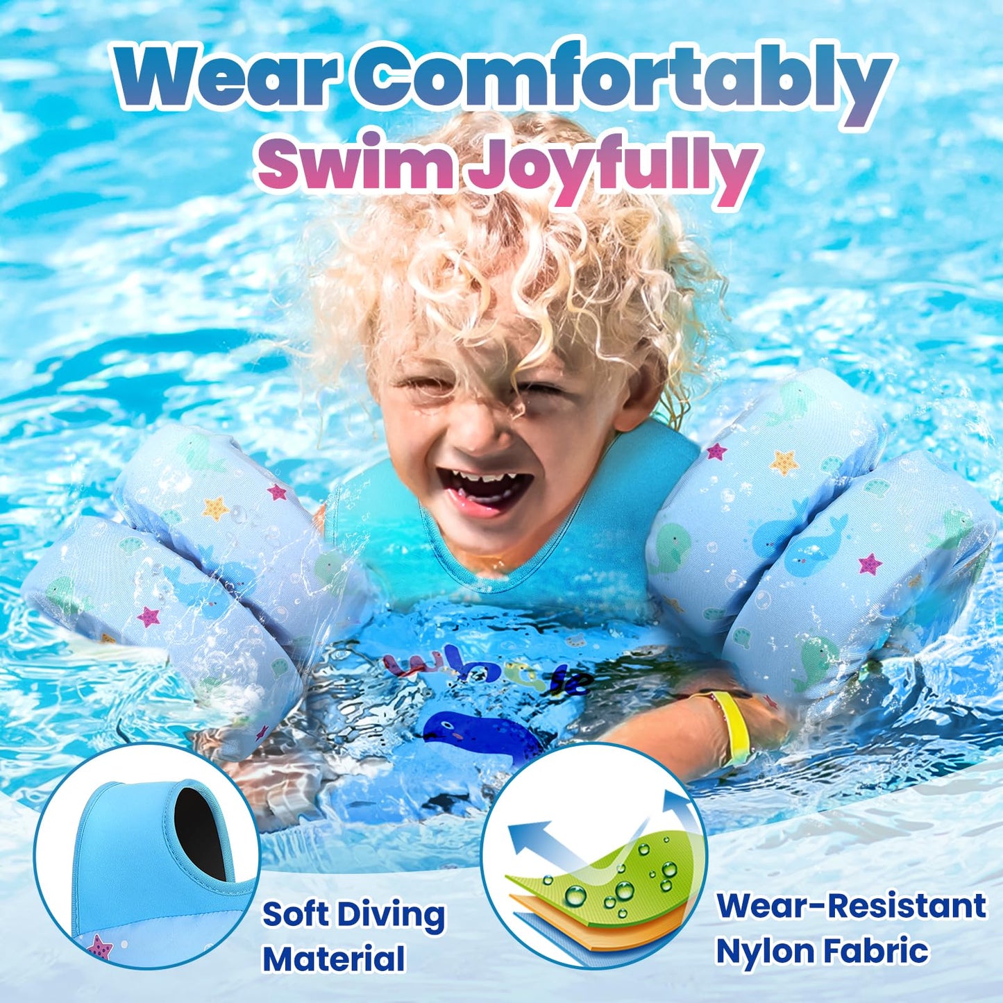 HeySplash Chaleco infantil con alas de natación, diseño de dibujos animados, cinturón de natación sin inflar con 2 hebillas de seguridad, para niños y niñas de 2 a 6 años, ballena azul