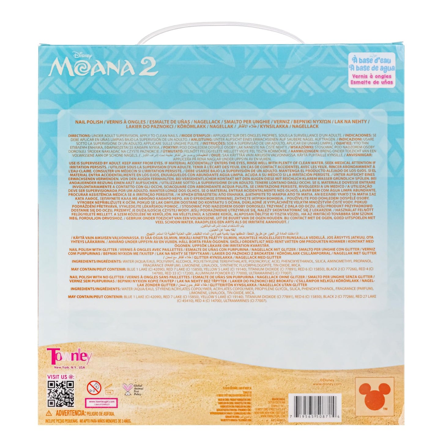 Moana 18 piezas base de agua seguro kit de esmalte de uñas de secado rápido | Juego de pintura de uñas para regalo de cumpleaños para niñas, colores brillantes y opacos| Niños mayores de 3 años