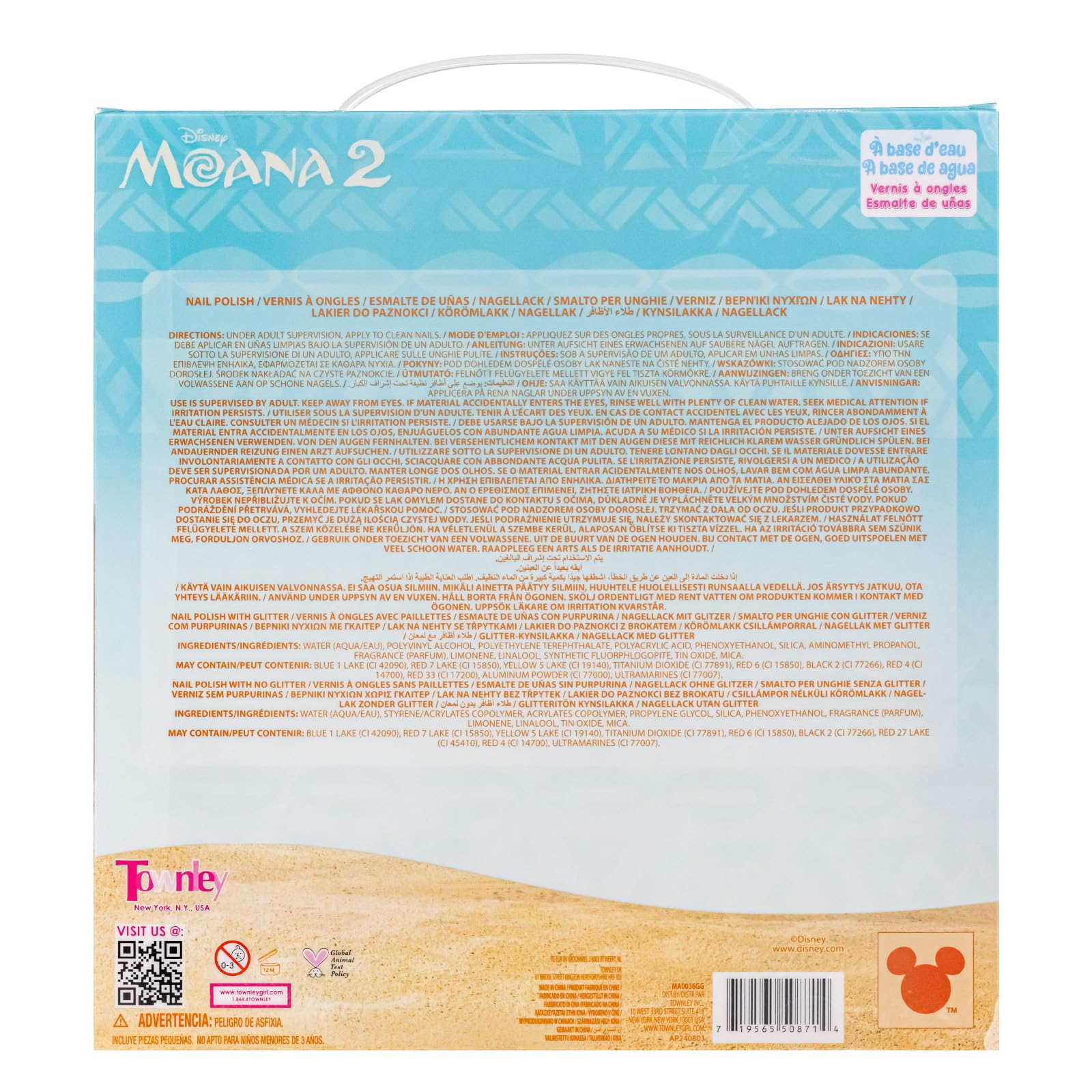Moana 18 piezas base de agua seguro kit de esmalte de uñas de secado rápido | Juego de pintura de uñas para regalo de cumpleaños para niñas, colores brillantes y opacos| Niños mayores de 3 años