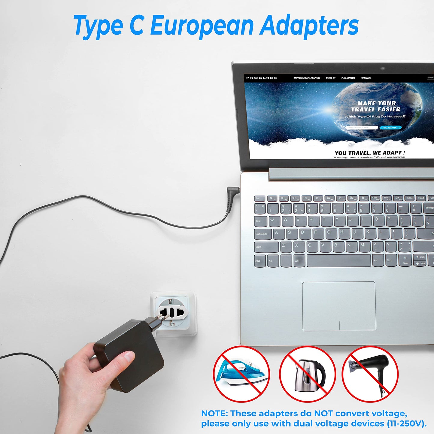 Adaptadores de Enchufe de Viaje Unidapt Blanco Tipo C para Europa