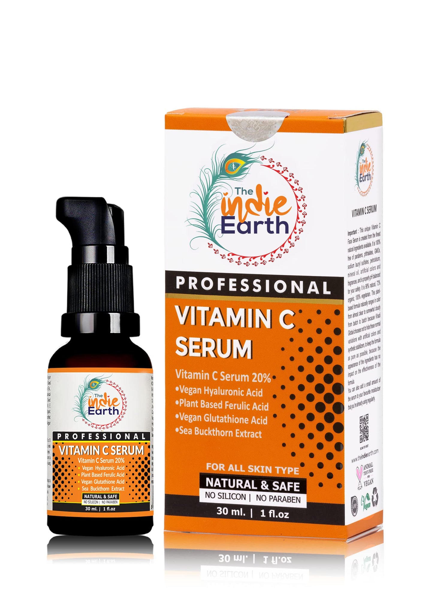 The Indie Earth Suero con vitamina C al 20%: fórmula avanzada antienvejecimiento e iluminadora con glutatión, ácido hialurónico, ácido ferúlico, cúrcuma, rosa mosqueta y espino amarillo para mejora