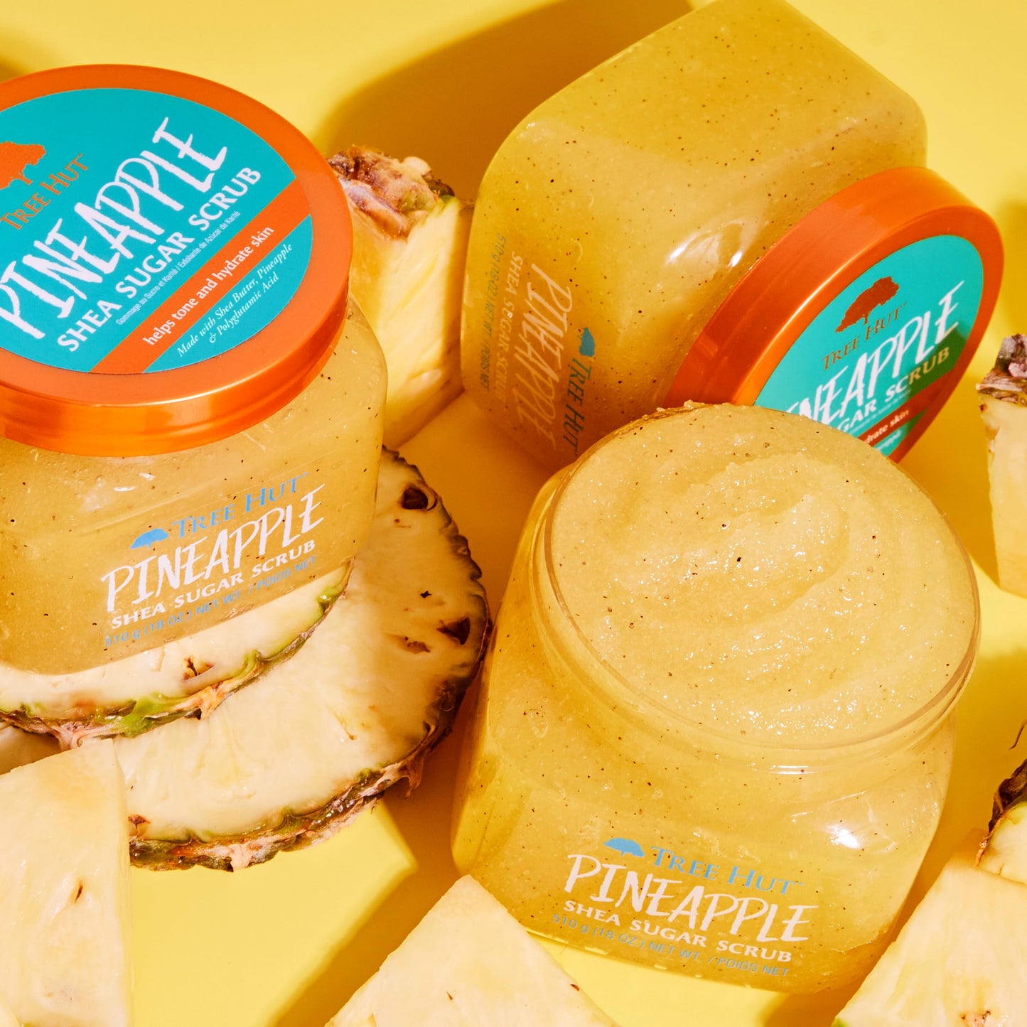 TREE HUT, Exfoliante Corporal de Azúcar Natural con Manteca de Karité y Esencia de Piña, con Ácido Poliglutámico, Exfolia e Hidrata la Piel, 510 gramos