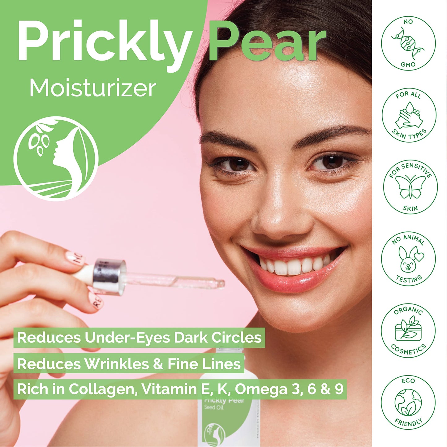 Fatima's Garden Prickly Pear Seed Oil for Face, Hair, Skin and Nails, USDA Ecocert Certified Organic Pure Virgin Cold Pressed Moroccan Anti-aging Moisturizer (Barbary Fig, Cactus Oil) 1.7 Fl oz