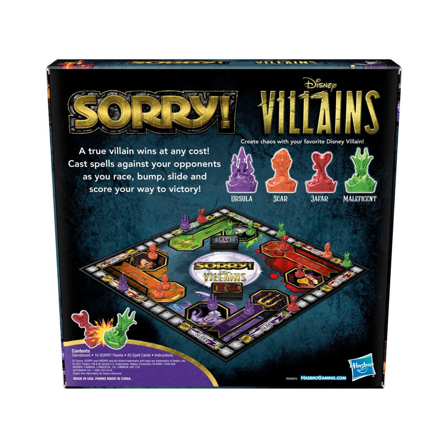 Hasbro Gaming Sorry! Juego de Mesa: Disney Villains Edition Juego para niños, Juegos Familiares para Edades de 6 años en adelante (Exclusivo de Amazon)