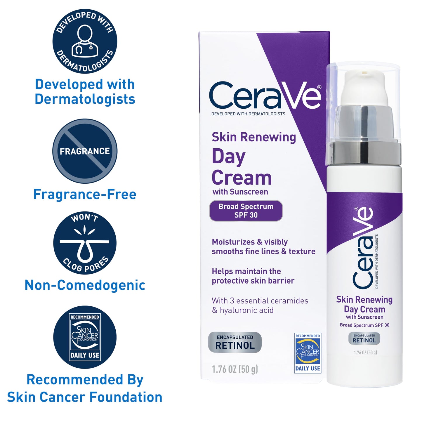 CeraVe Anti Aging Face Cream with SPF | 1.76 Ounce | Anti Wrinkle Retinol Cream and Face Sunscreen | Fragrance Free