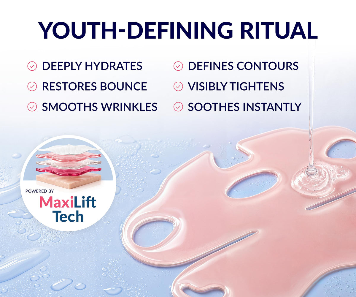 Stylia Mascarilla facial de colágeno MaxiLift V-Line Lifting - Doble mentón - Reductor de mandíbula - Mascarilla reafirmante y tensora de cuello con ácido hialurónico y aloe vera - Mentonera para dorm