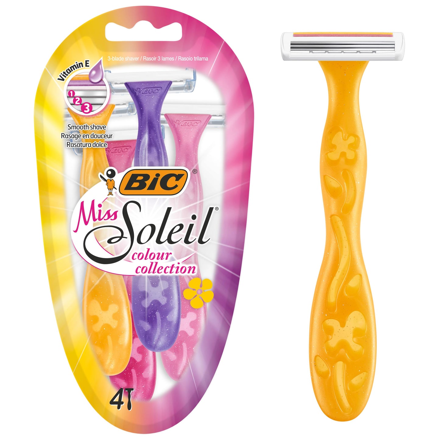 BIC Miss Soleil Color Collection Lady Razors - Paquete de 4