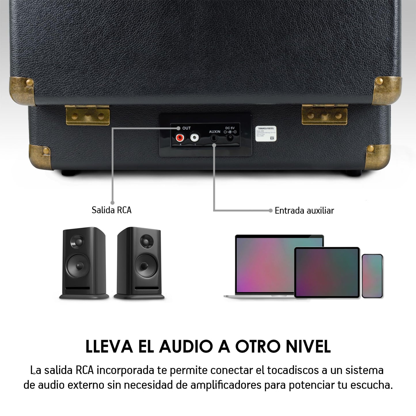 Akane Tocadiscos Vinyl Bluetooth Portátil con Bocinas Estéreo Integradas, Diseño Vintage de Maletín, Puerto USB, Salida de Audífonos y RCA, Entrada Auxiliar, Tornamesa para Vinilo de 3 Velocidades
