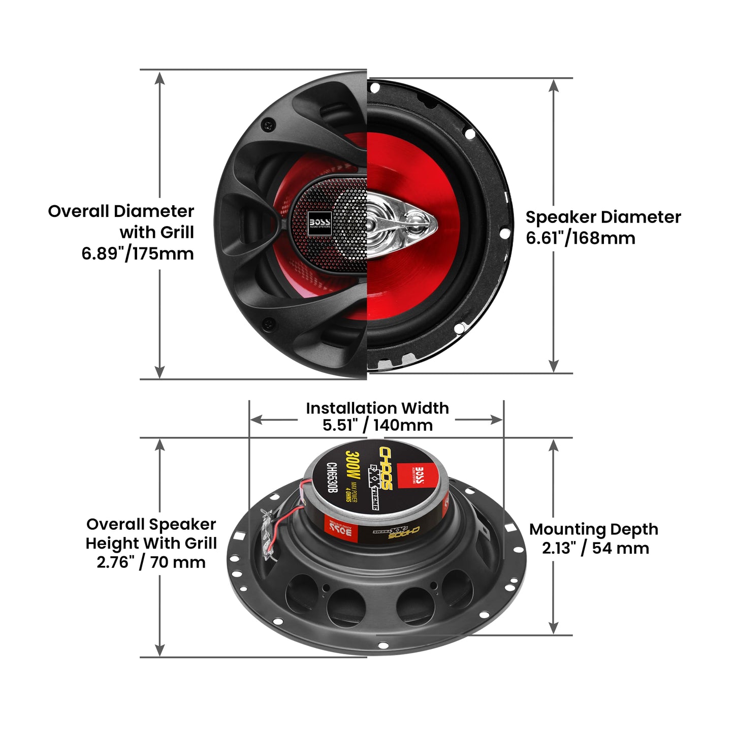 BOSS Audio CH6530 Chaos Exxtreme 300-watt 3 way auto 6.5" Coaxial Speaker