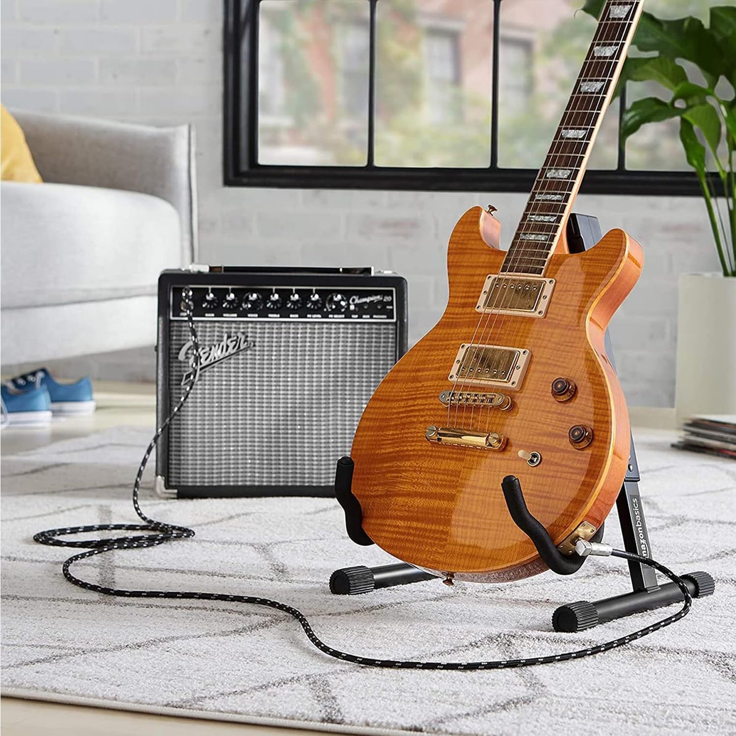 Abigale Cable para Guitarra Eléctrica - Cable para Bajo, Amplificador e Instrumentos Musicales - Conector 1/4 RCA en Ángulo y Recto, Trenzado de Nylon, Resistente a Interferencias (3 Metros)