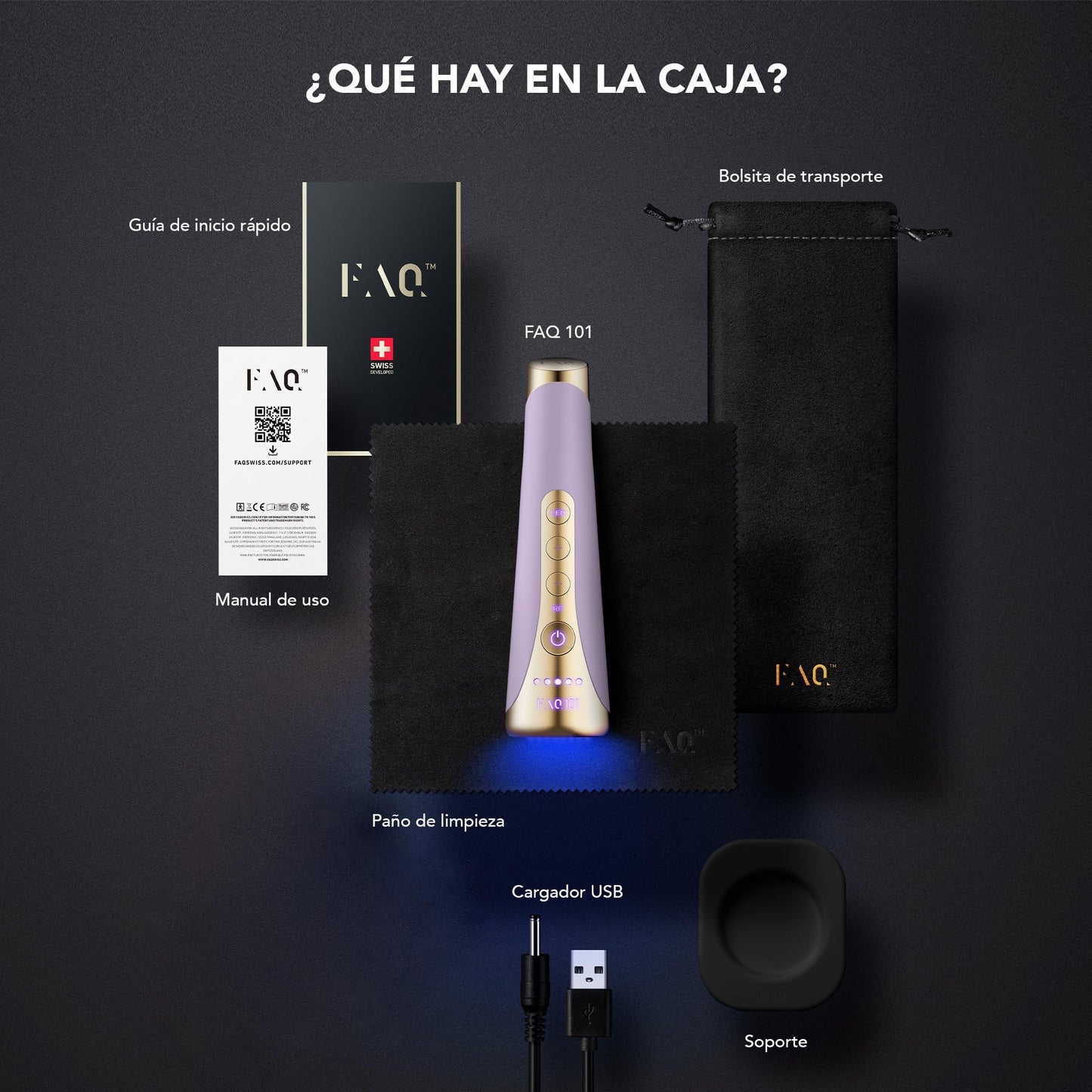 FAQ 101 - Masajeador facial reafirmante - Luz roja LED para renovación de la piel - Luces LED y alta frecuencia para el cuidado facial - Belleza y antiarrugas - Amethyst