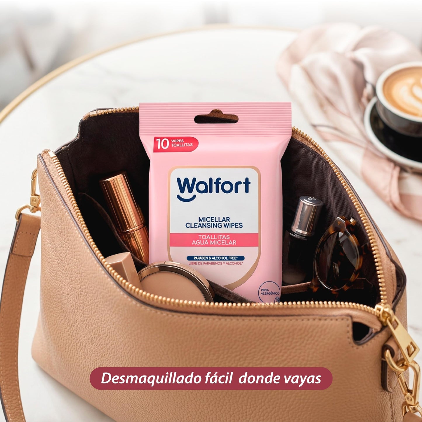 Walfort | Toallas Desmaquillantes con Agua Micelar, Limpieza Facial 3 en 1: Limpian, Desmaquillan e Hidratan (6 pack de 10 Piezas)