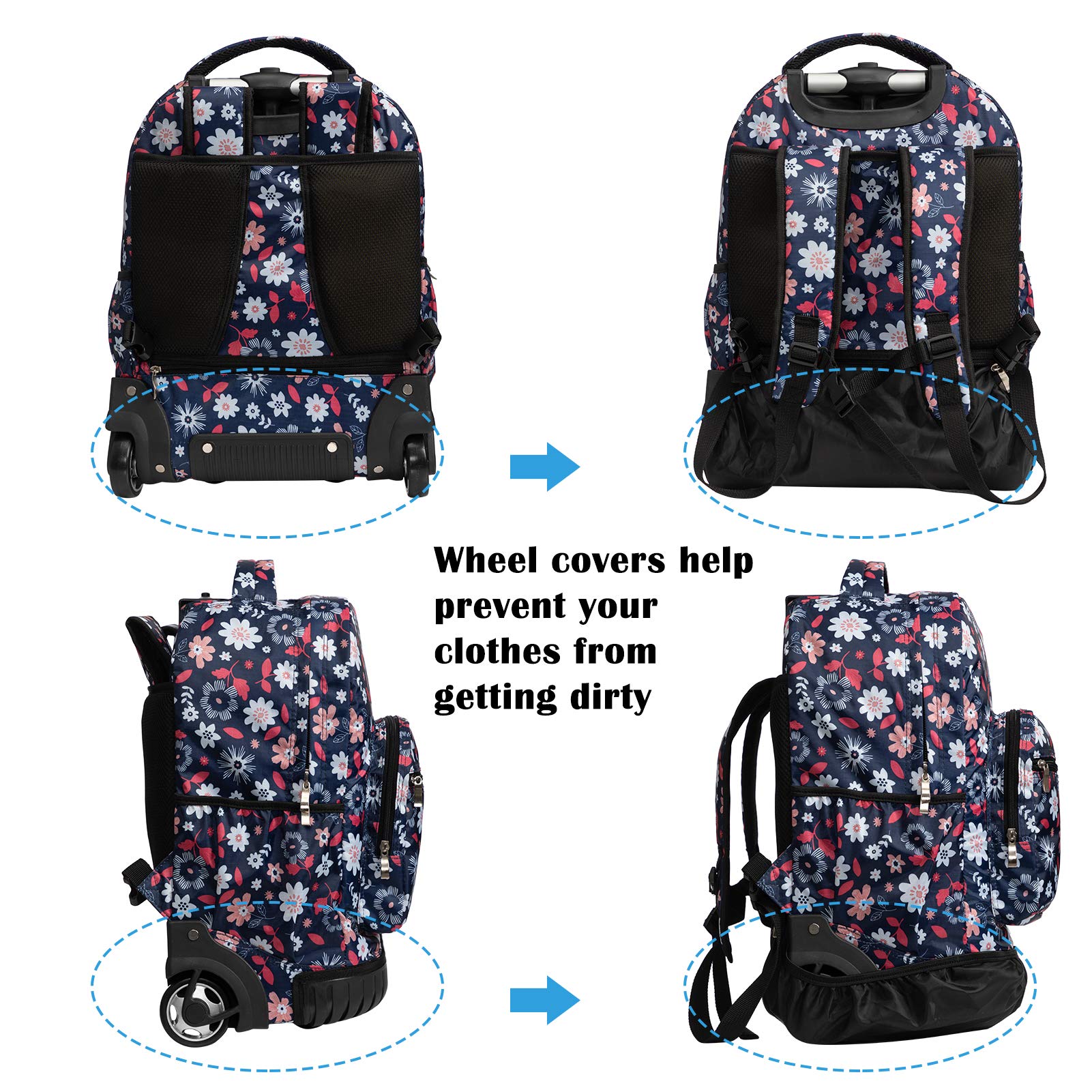 Mochila Rodante SKYMOVE Margaritas con Múltiples Compartimentos para Libros y Portátil