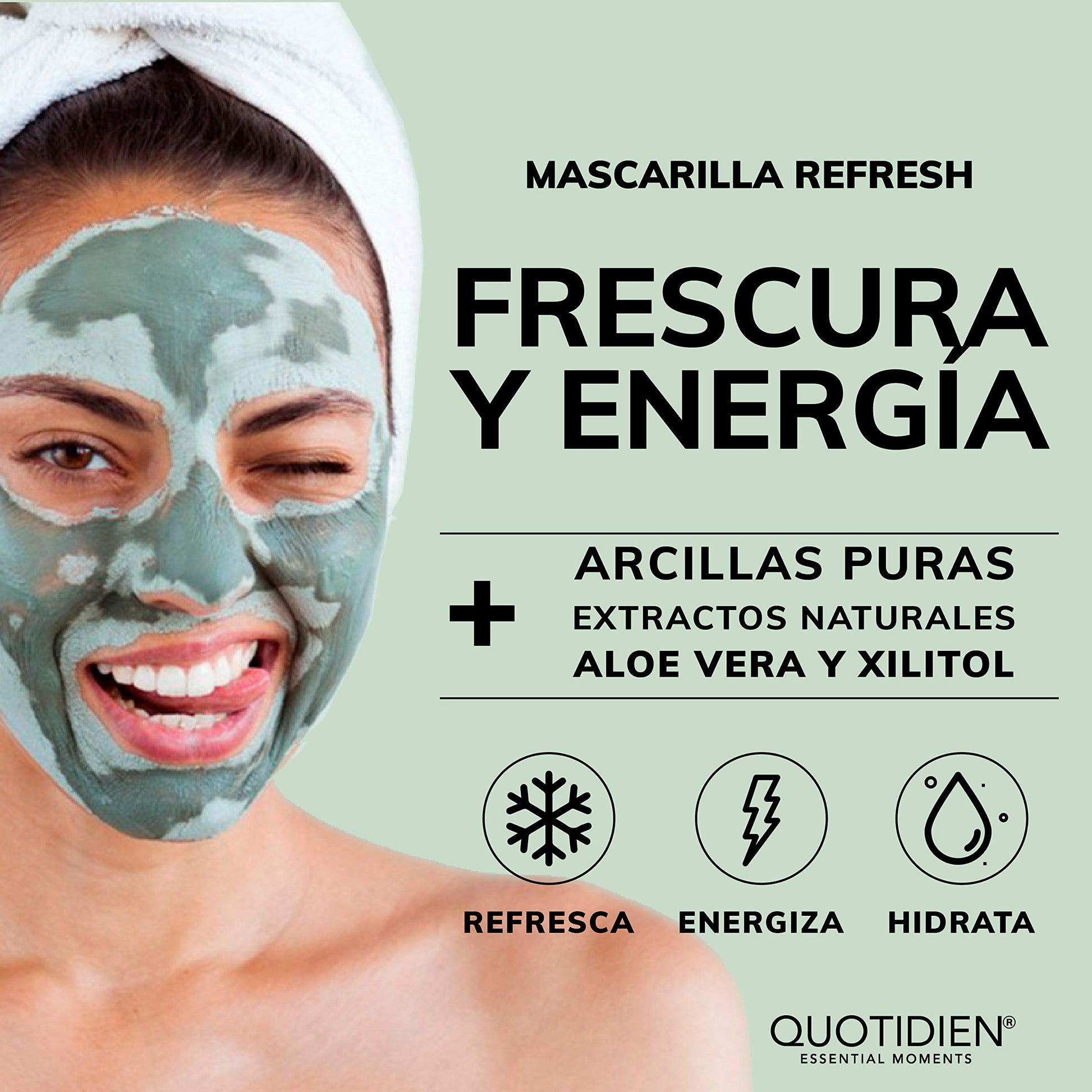 Mascarilla Facial Refrescante e Hidratante- Arcillas Puras (Kaolíin y Bentonita) + Aloe Vera+Xilitol- Limpia e Hidrata- Energiza y Suaviza-Desinflama y Refresca-Tonifica-93% Ingredientes Naturales- Piel Normal a Grasa- Sin Parabenos-Sin Fragancias Artific