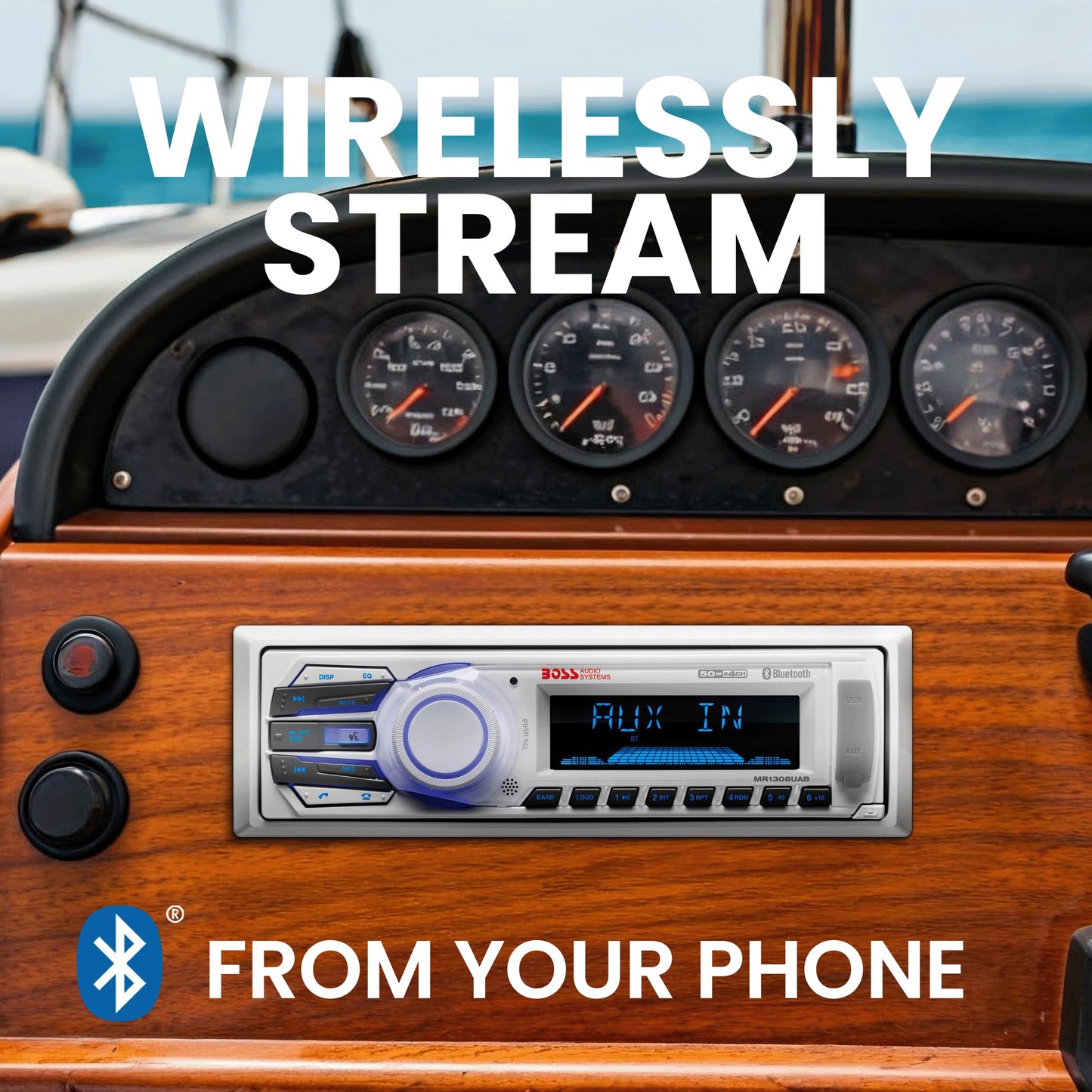 Boss Audio MR1308UAB In-Dash Single-DIN Detachable USB/SD/MP3 Player Receiver Bluetooth Streaming Bluetooth Hands-Free with Remote