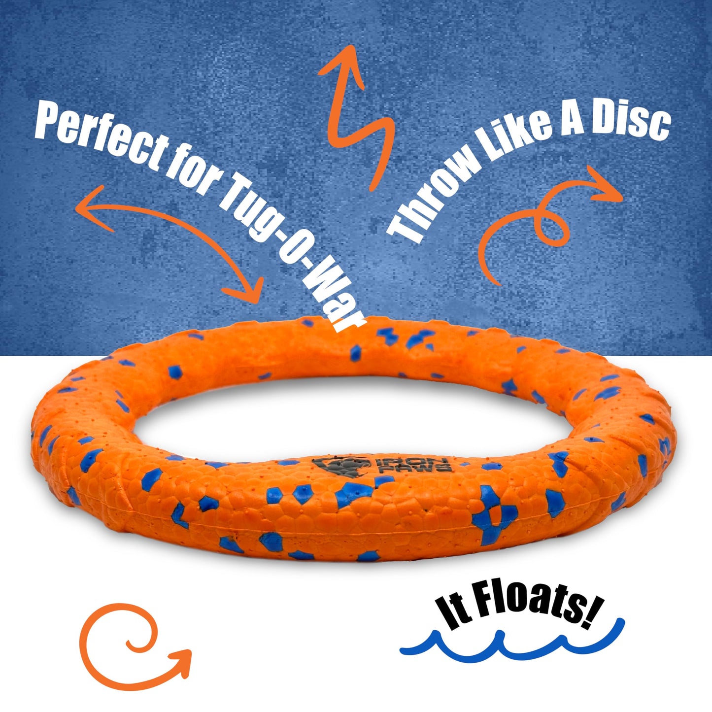 Iron Paws - Juguete de anillo indestructible para perro, color naranja - Juguetes resistentes para masticadores agresivos, disco volador de perro para buscar, tirón de guerra y entrenamiento de perros