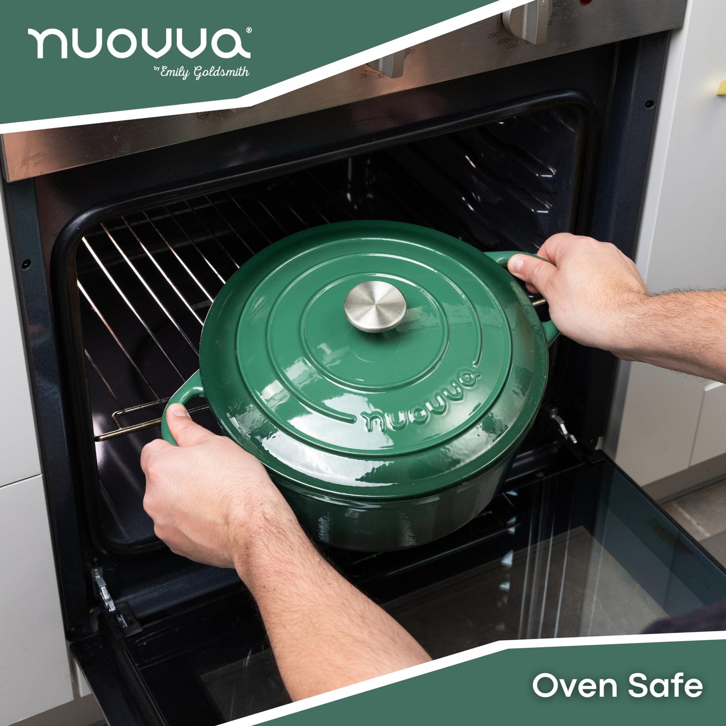 Nuovva - Horno holandés de hierro fundido con tapa - Cacerola esmaltada antiadherente - Utensilios de cocina resistente para horno holandés - Verde oscuro, 7.3 cuartos de galón, 30 cm