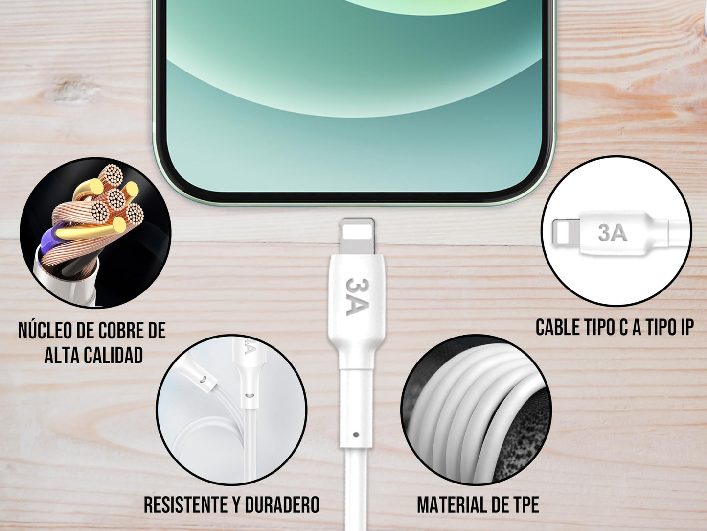 CONTROL EXPERT Cargador Carga Ultra Rápida para iPhone 3A 20W Cable de 1 Metro USB a Lighntning (BLANCO)