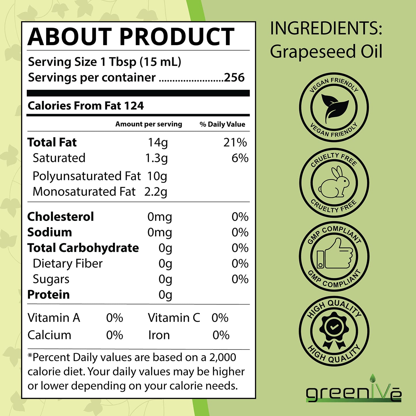 GreenIVe - Aceite de semilla de uva - Aceite de semilla de uva prensado en frío 100% puro - Exclusivamente en Amazon (128 onzas (1 galón))