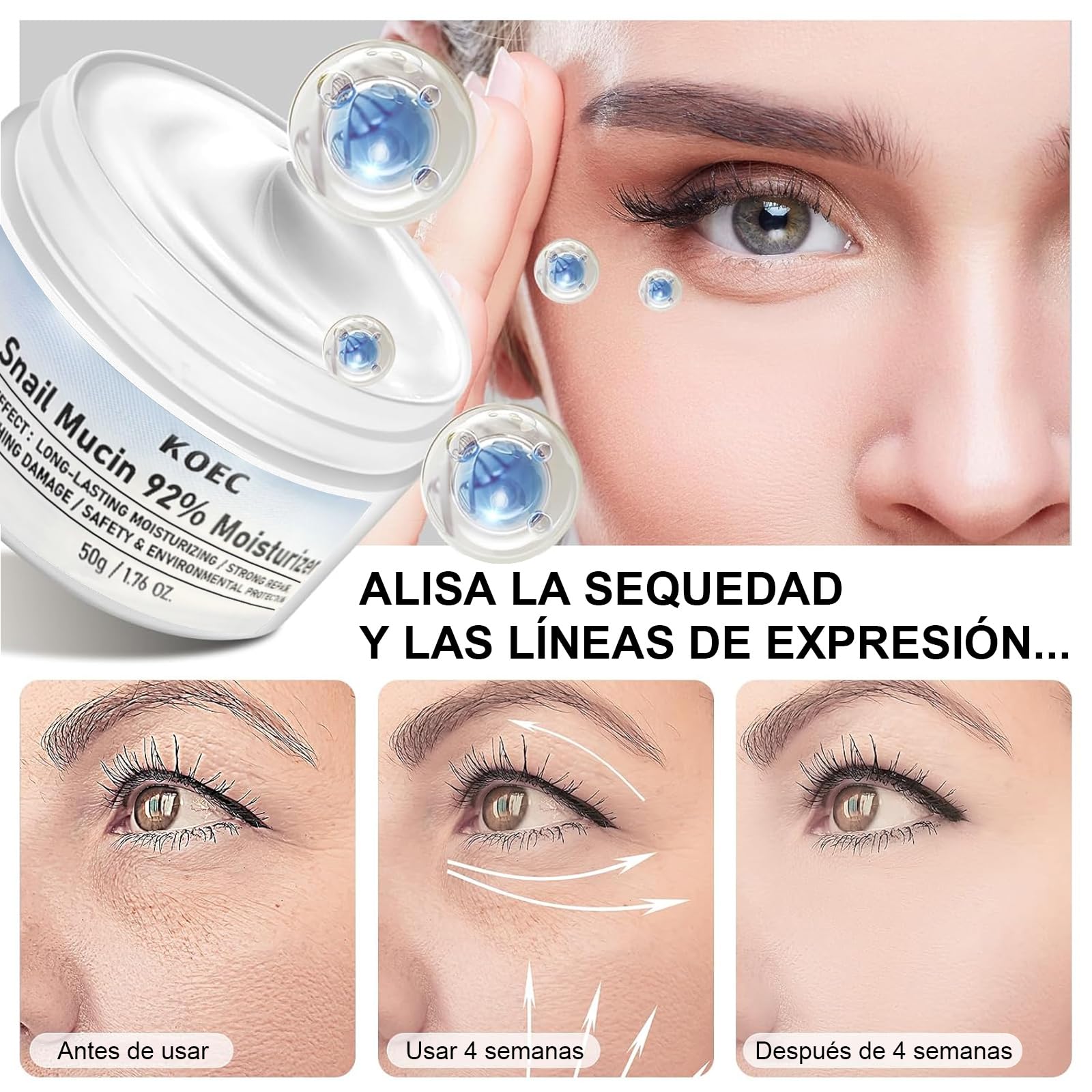 Crema De Baba De Caracol Original, VC Serum Facial, 2PCS, Snail Mucin 92%, Crema de Gel Facial Reparadora Hidratante, Crema Hidratante Facial Diario, Hidratación Duradera, para Todo Tipo de Pieles