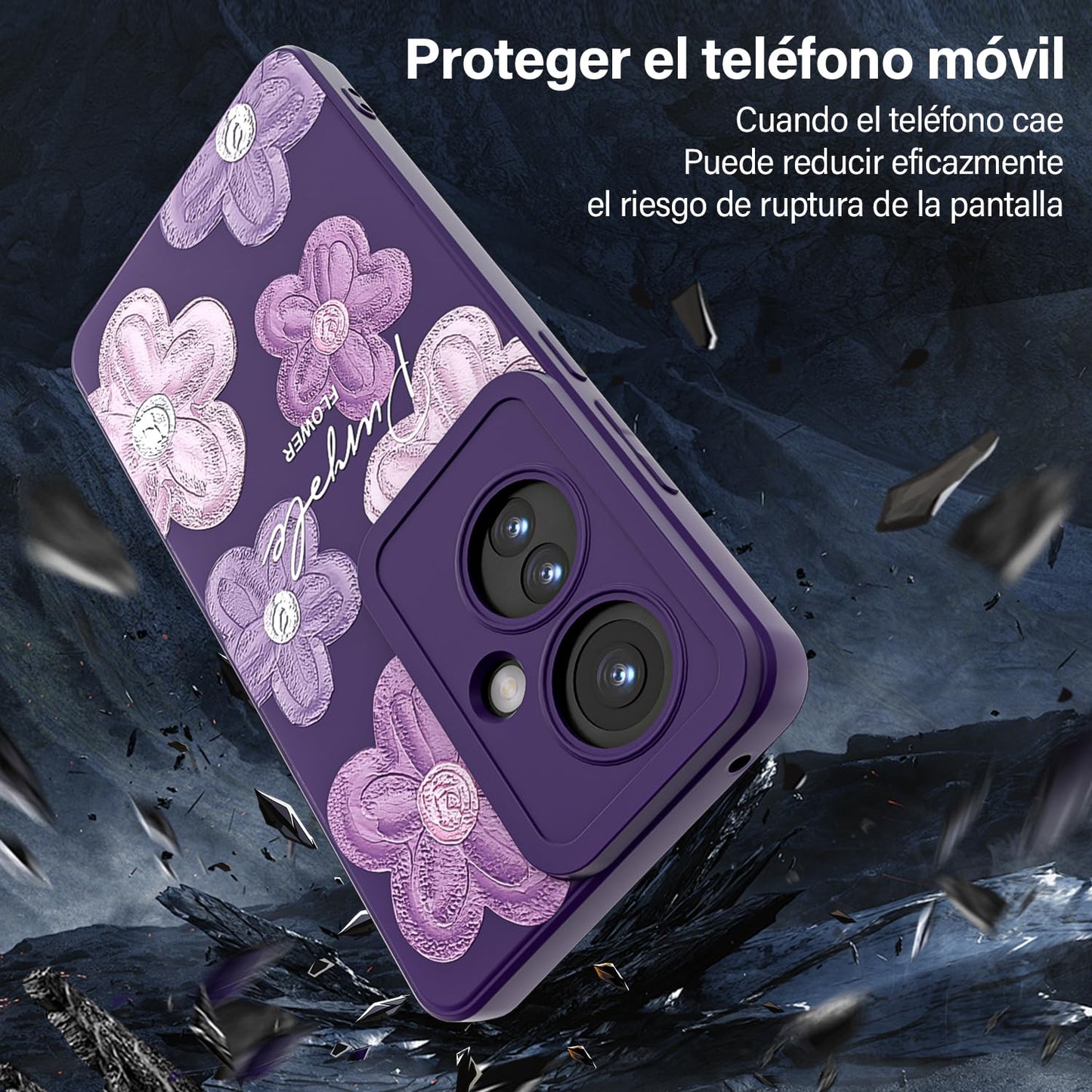 Threehao Funda para OPPO Reno 11F Case Uso Rudo, Ultra Delgado Flexible Púrpura Suave TPU Silicona Carcasa con Moda Aesthetic Dibujos Flores, Antigolpes Anti-arañazos Protectora