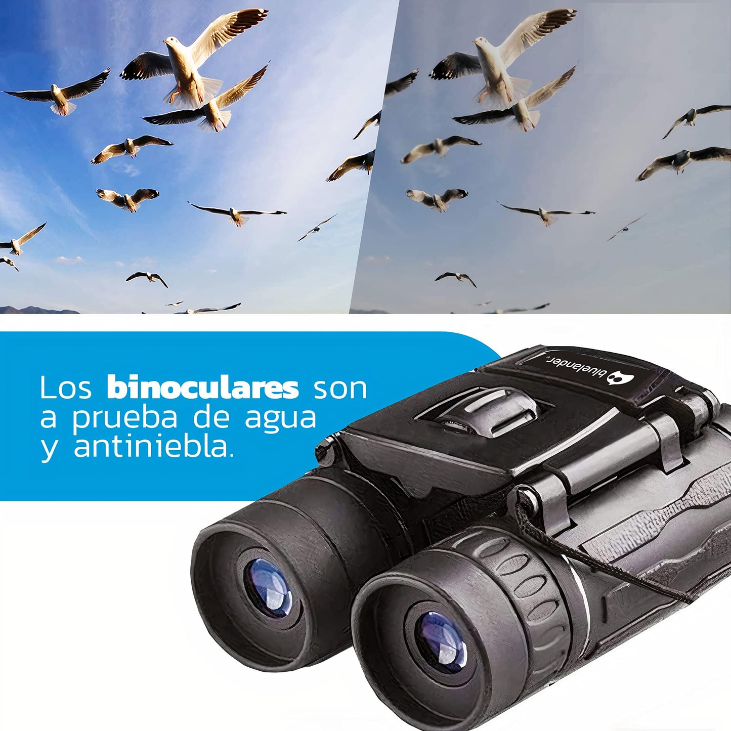 Bluelander Binoculares Portátiles Prismáticos 80x80 (8x) con Alcance de Visión de 2,000 Metros, Visión Nocturna, Impermeables, Estuche de Transporte, Enfoque Manual para Campamentos, Excursiones y Más