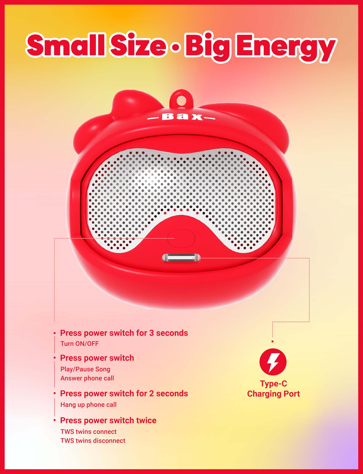 Mini Altavoz Inalámbrico Booma Rojo Sonido Estéreo Interactivo para Niños