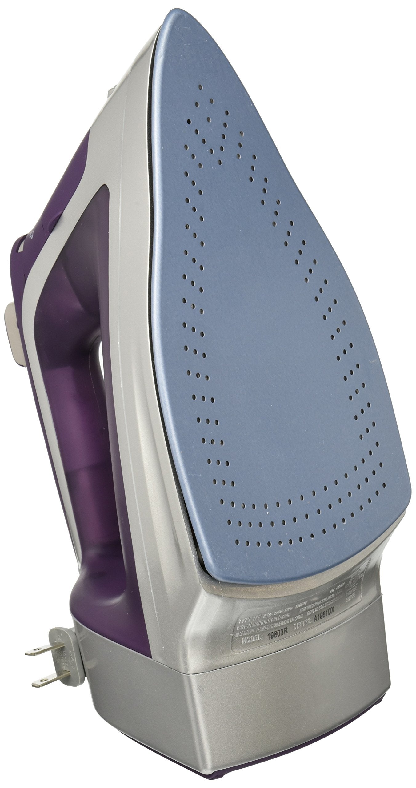 Hamilton Beach 19803R Plancha de Vapor Durathon Cerámica Antiadherente con Cable Retráctil, 10 Años de Garantía en Suela, Morada.