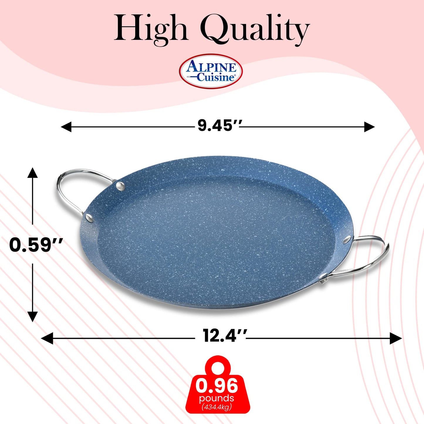 Alpine Cuisine - Plancha redonda Comal de 9.5 pulgadas, plancha azul con doble asa duradera, duradera y resistente Comal para cocinar, calentamiento uniforme