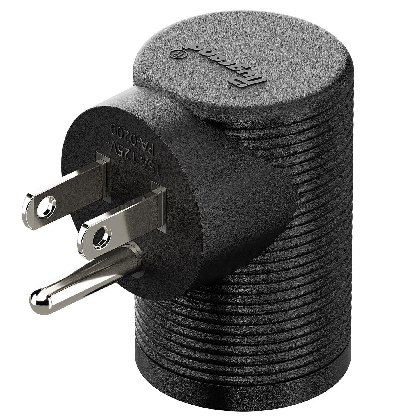 Adaptador de Corriente Plugrand Negro Ángulo Recto NEMA 5-15R a 5-15P 90 Grados