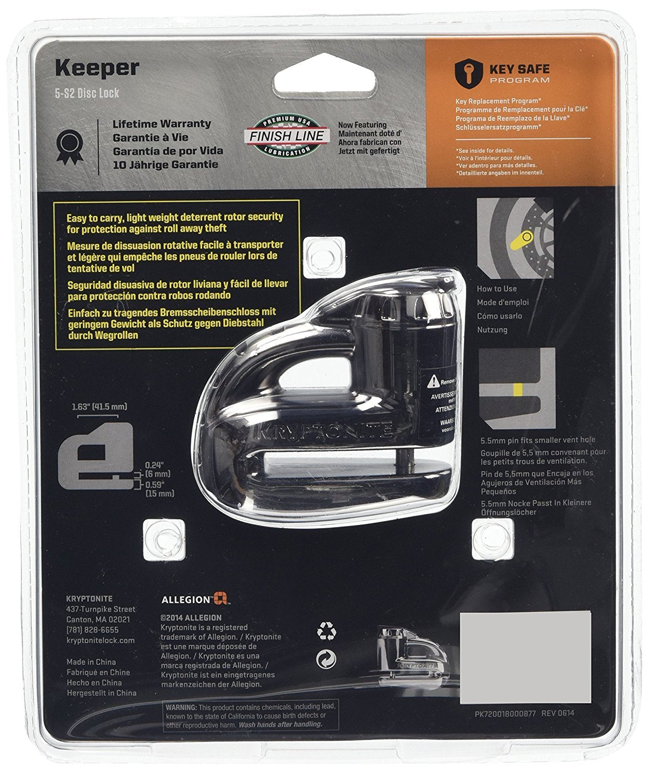 Kryptonite 720018000877 Keeper 5-S2 - Cerradura de Disco cromada, Negro, Una Talla