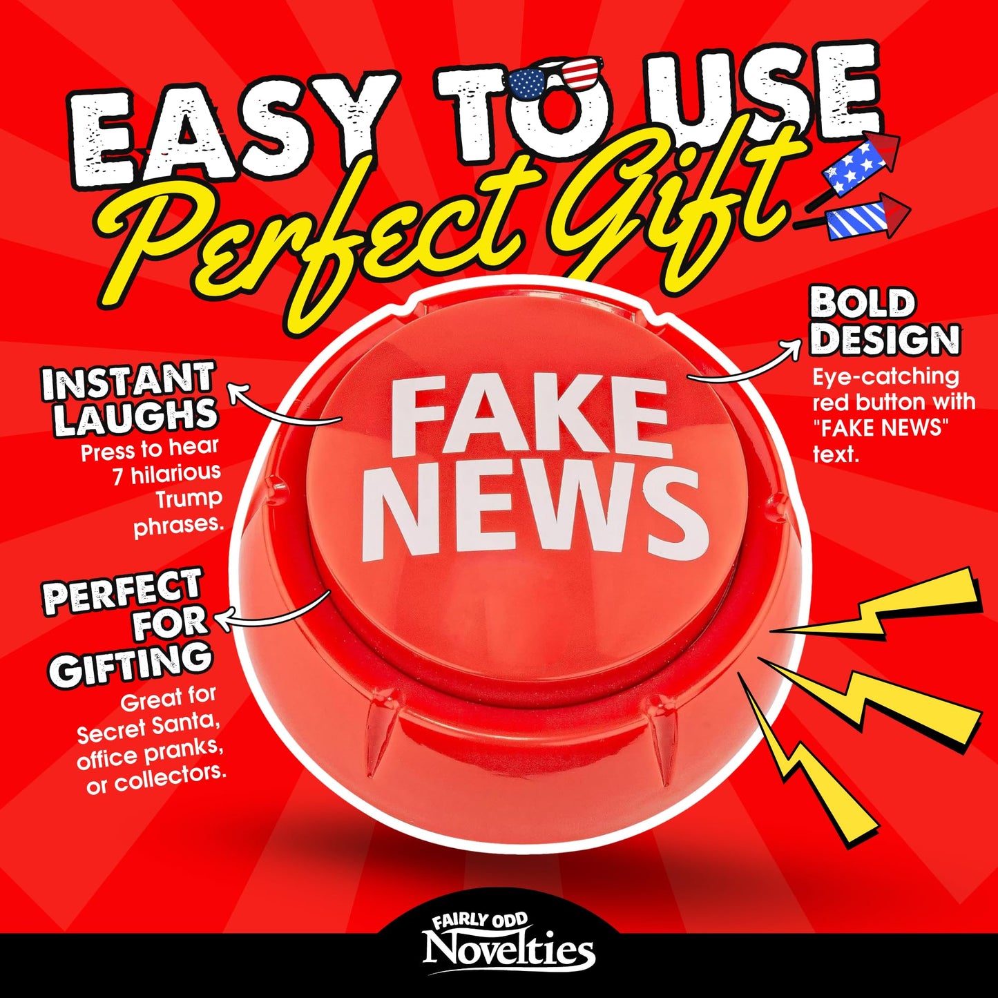 Fairly Odd Novelties Donald Trump Fake News Sound Button Gag Gift Novelty, 7 Fake News Sayings