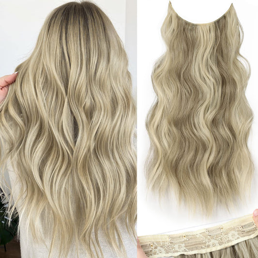 Slzhds Extensiones de Cabello Natural Ondulado, Extensión de Liga, Extensiones de Cabello Ondulado, Extensiones Halo con Diadema Invisible, 3/4 Cabeza Completa Ondulada Extensiones Cabello con Clip Seguros Extraíbles, Tamaño Ajustable, Resistente al Calor