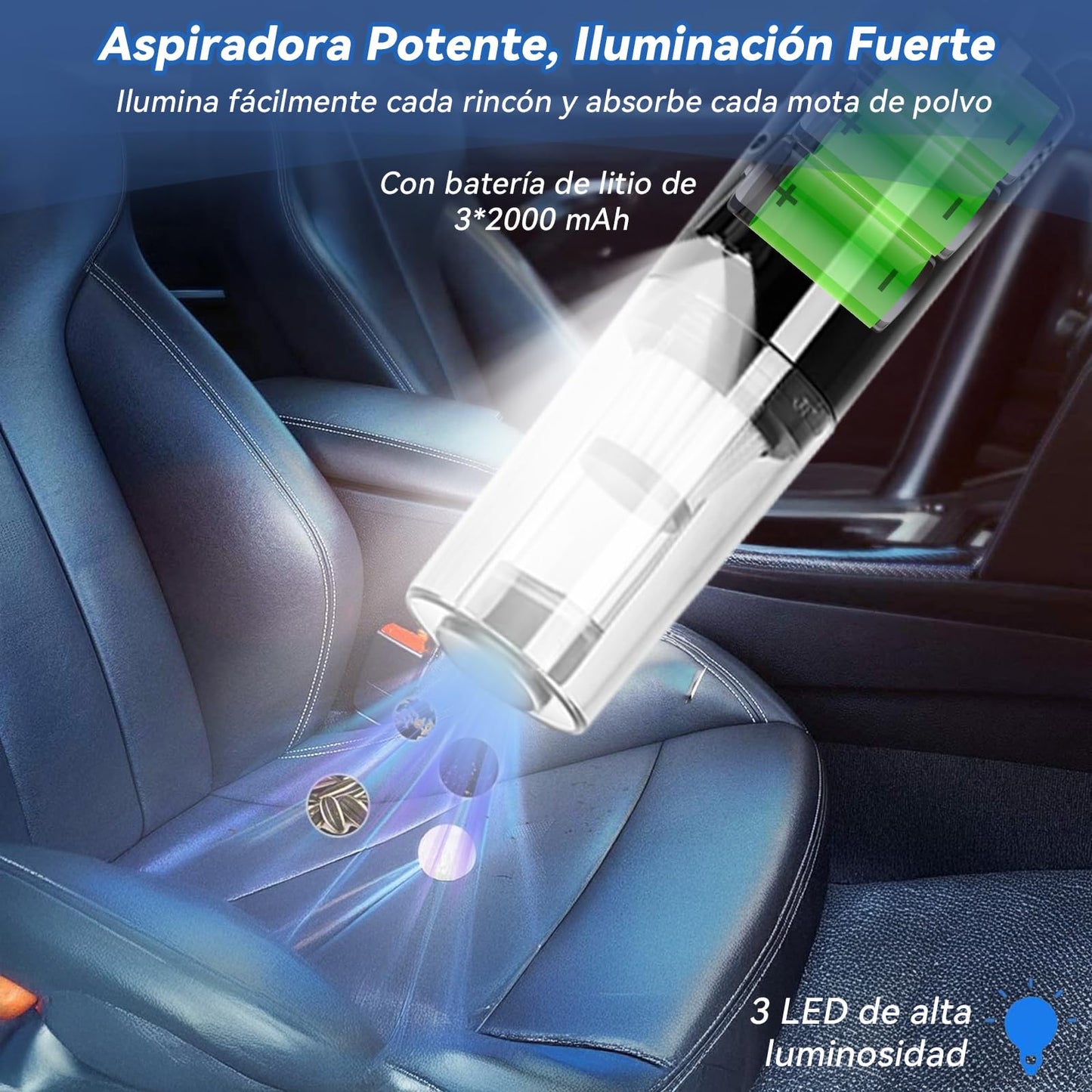 Aspiradora Inalámbrica,15000Pa Aspiradora Vertical 5 en 1 con Depósito de Agua,Filtro HEPA,Aspiradora de Mano con Luz LED,Batería de 3*2000 mAh,Apta para Todo Tipo de Suelos,Pelos de Mascotas,Sofá