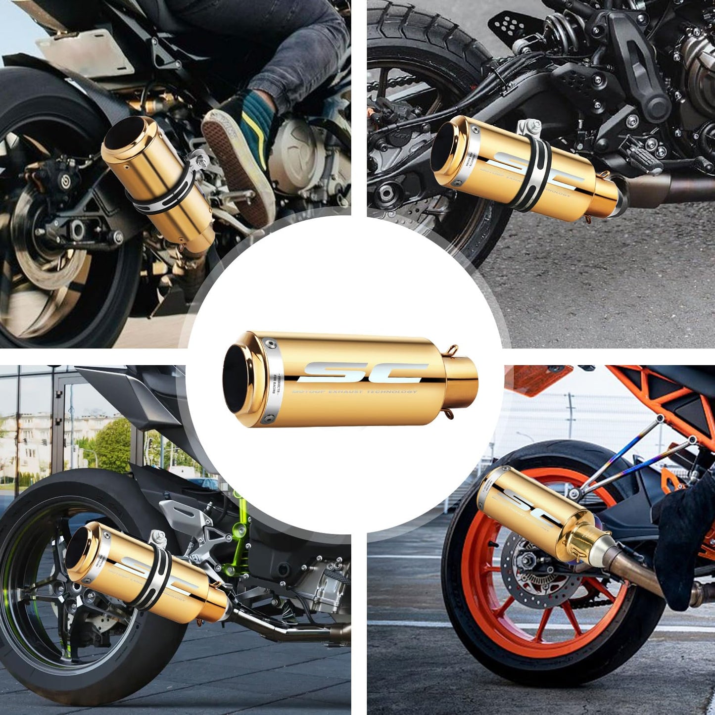 Kayoosi Escape de Moto Gold, Tubos de Silenciador de Escape Universal de 51mm, Tubo de Escape de Acero Inoxidable para Motos, Street Bikes, Dirt Bikes, Atvs Y Más, Scooters (Dorado)