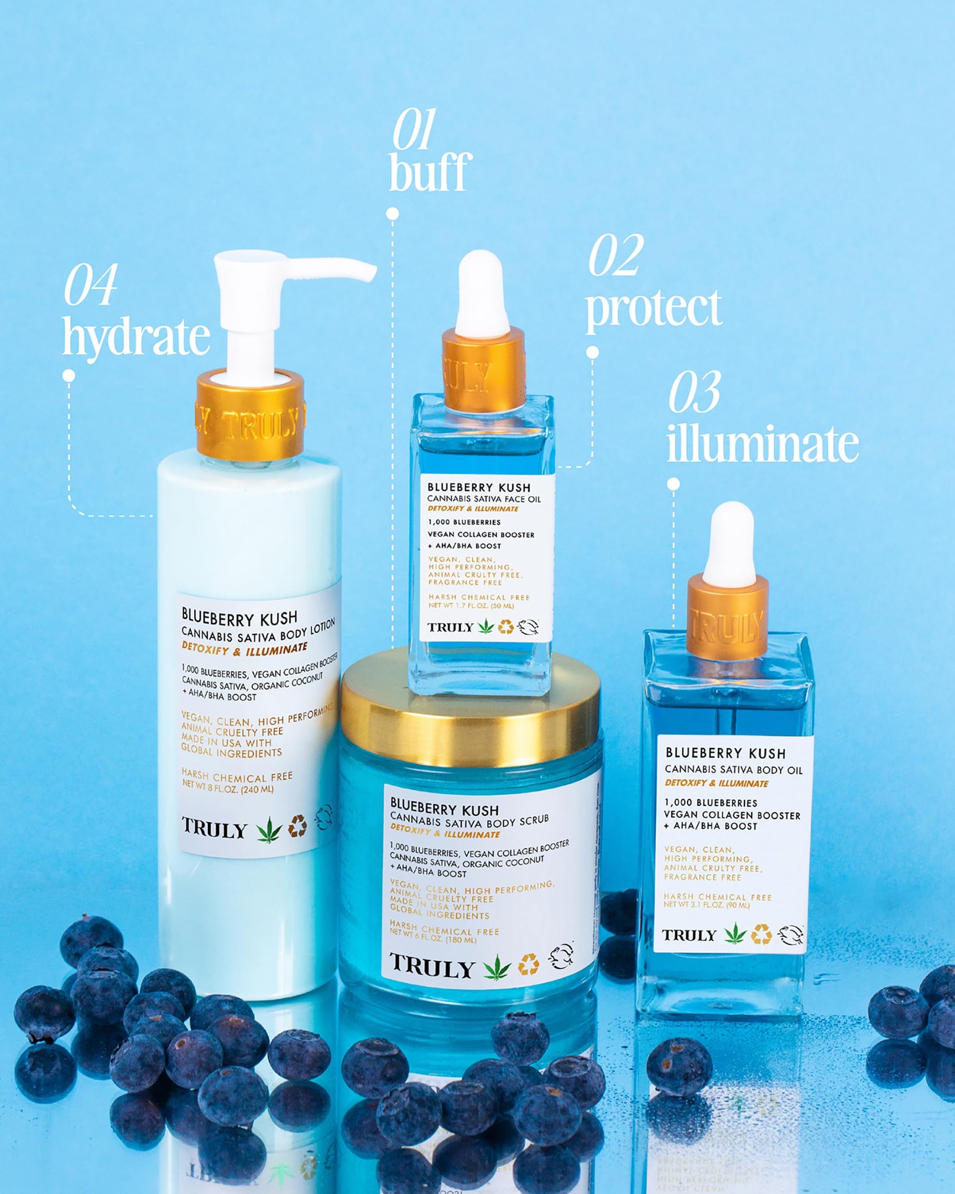 Truly- Aceite corporal Beauty Blueberry Kush con hidroxiácidos Aceite hidratante para después del baño Aceite corporal antienvejecimiento M