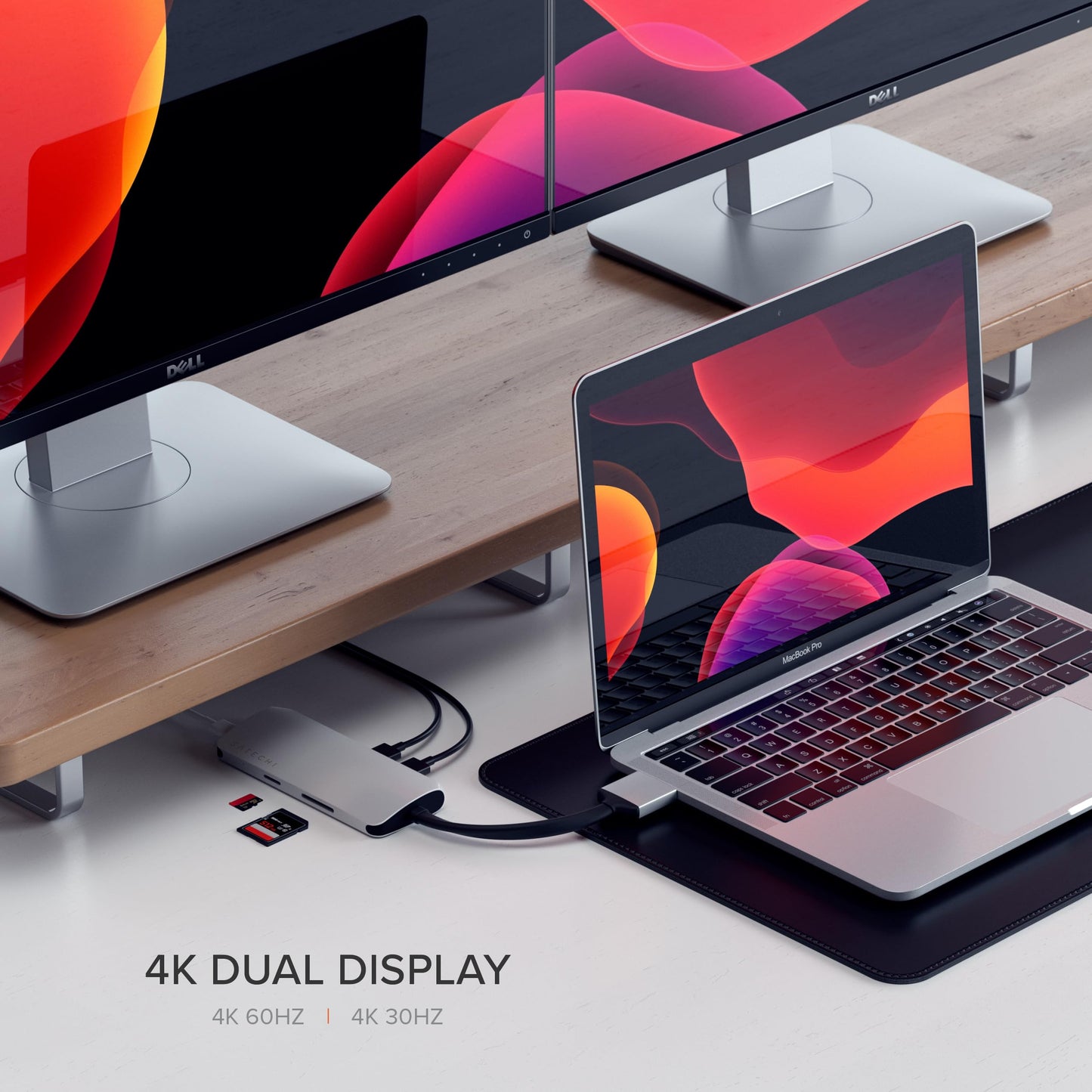 Adaptador USB C Doble Satechi Plata con HDMI 4K y Lector de Tarjetas para MacBook Pro/MAX M2/M1