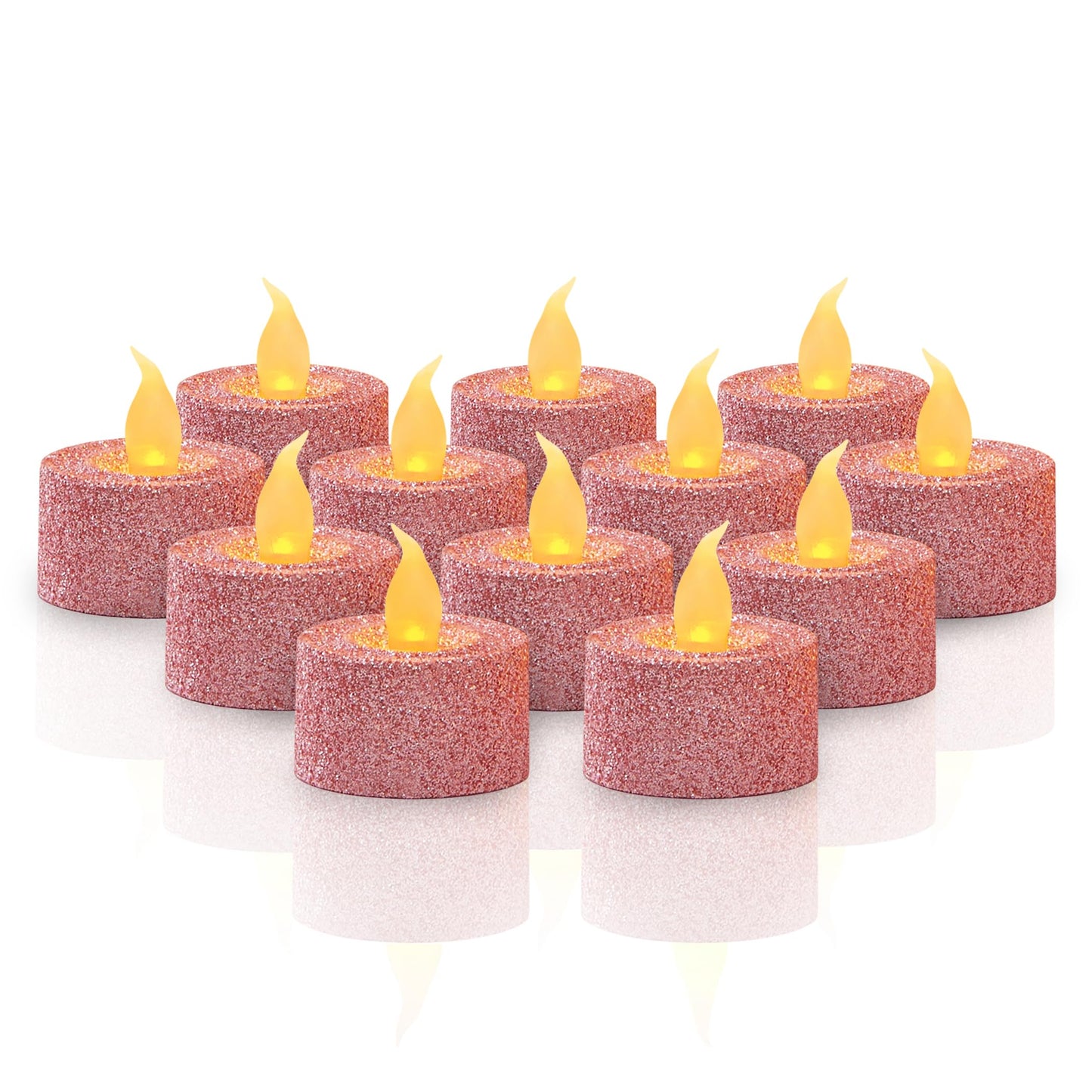 FURORA LIGHTING - Velas LED con purpurina rosa, paquete de 12, velas parpadeantes sin llama para decoración del hogar, 1.5 pulgadas de ancho x 1.65 pulgadas de alto, funciona con pilas