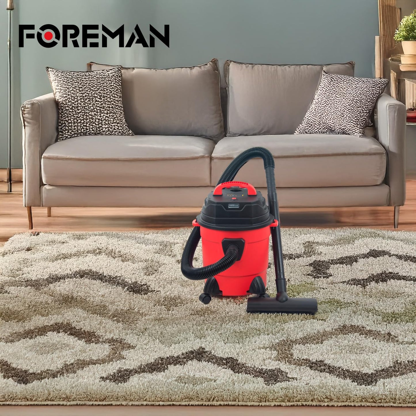 Foreman Aspiradora De Mano Industrial Capacidad 15L Sólidos y Líquidos Aspiradora Portátil para Auto | 1500W | Seco y Húmedo y Accesorios | Rojo