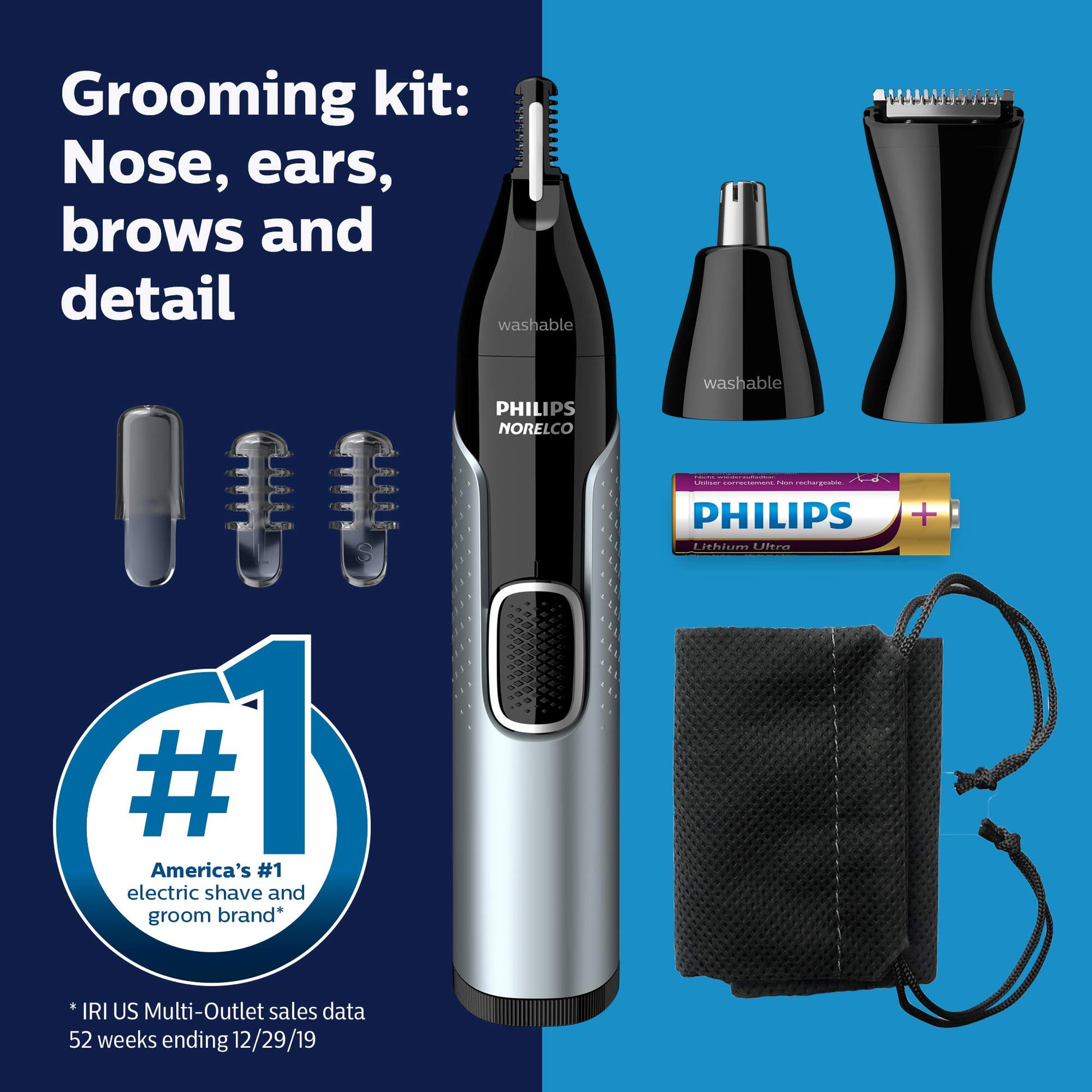 Philips Recortadora de nariz 5000 para nariz, orejas, cejas, kit de recorte, NT5600/62