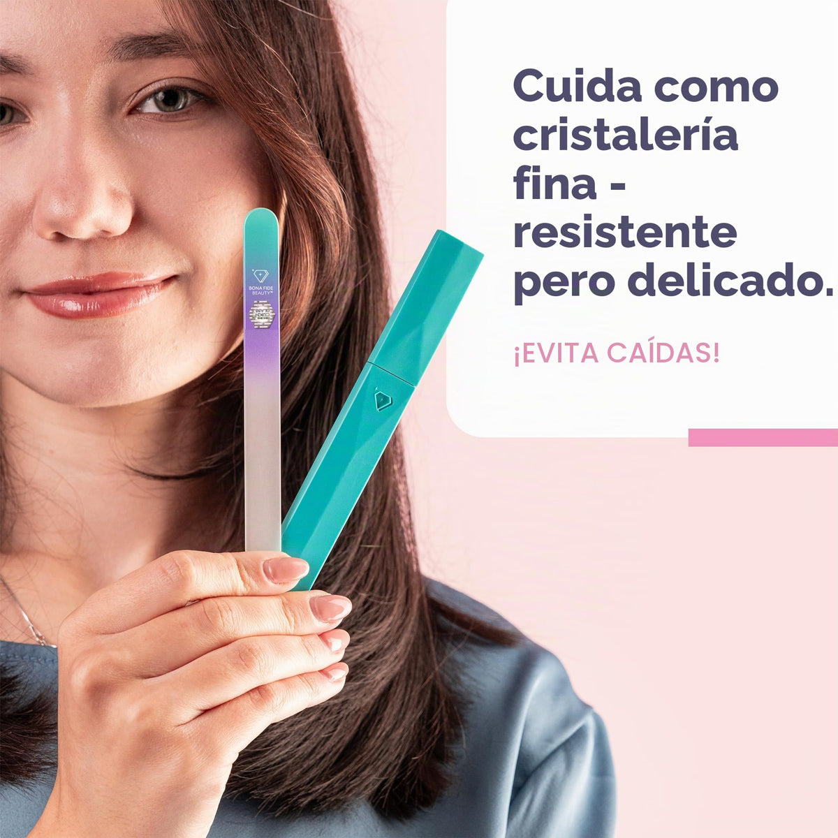 Lima de uñas de cristal con funda, lima de uñas de cristal checo, lima de uñas de manicura para uñas naturales, lima de precisión experta + acabado suave, lima de uñas Bona Fide Beauty Pastel Premium