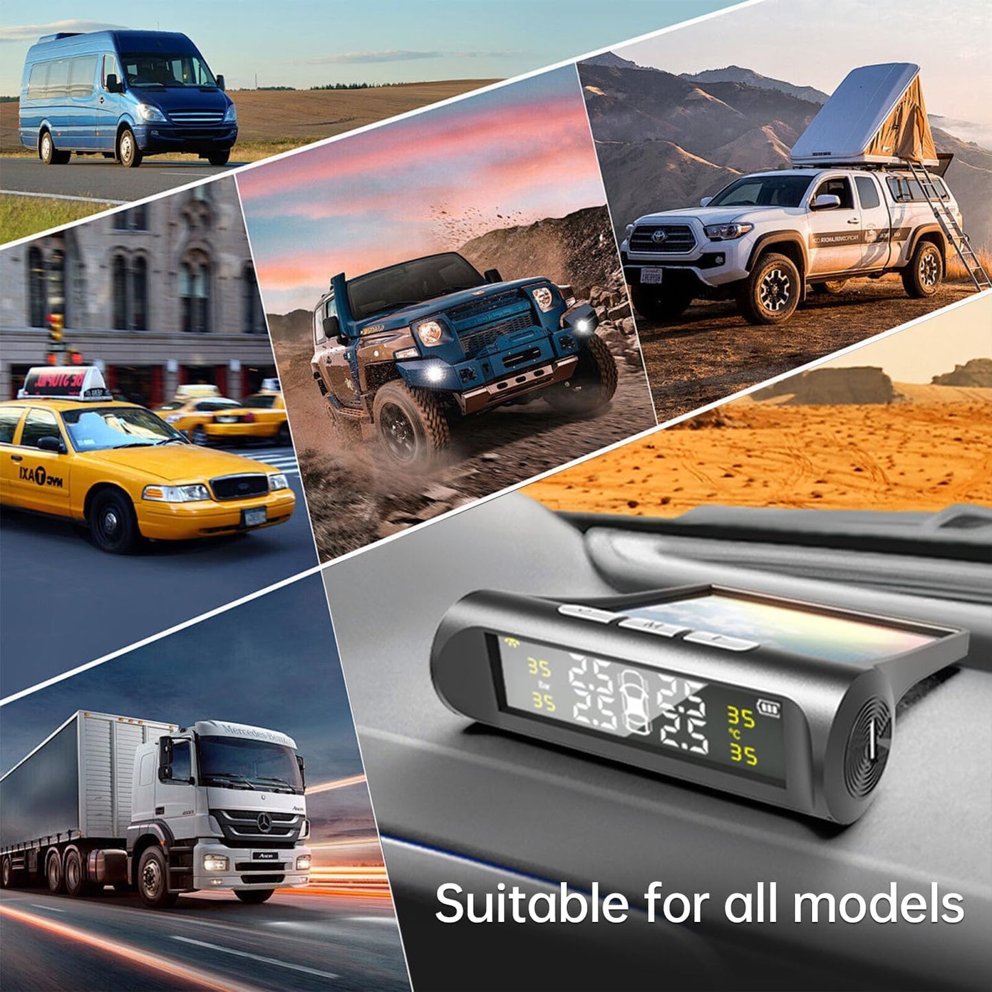 Sistema de Monitoreo de Presión de Neumáticos Inalámbrico con Pantalla LCD en Tiempo Real y Carga Solar USB