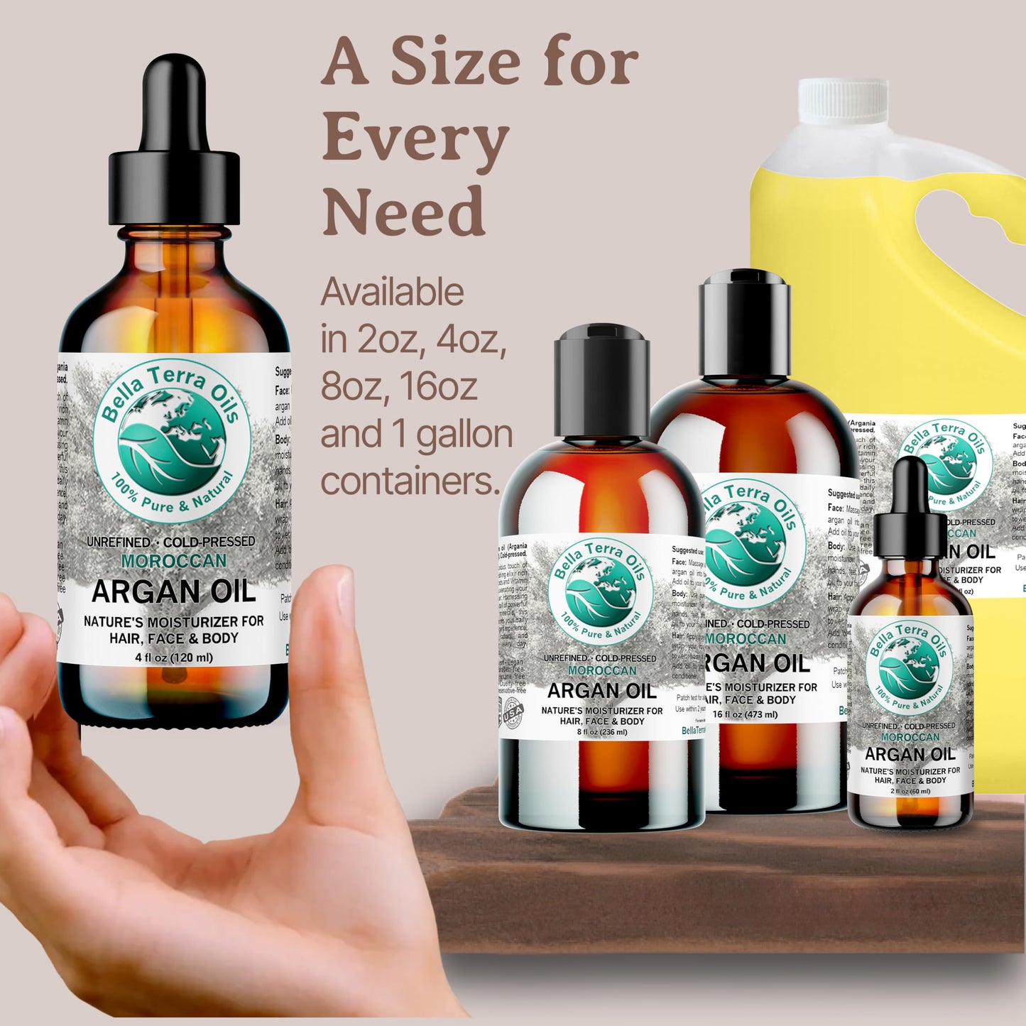 Argan oil 8 oz 100% Pure Moroccan Cold-pressed Organic Unrefined - Bella Terra Oils