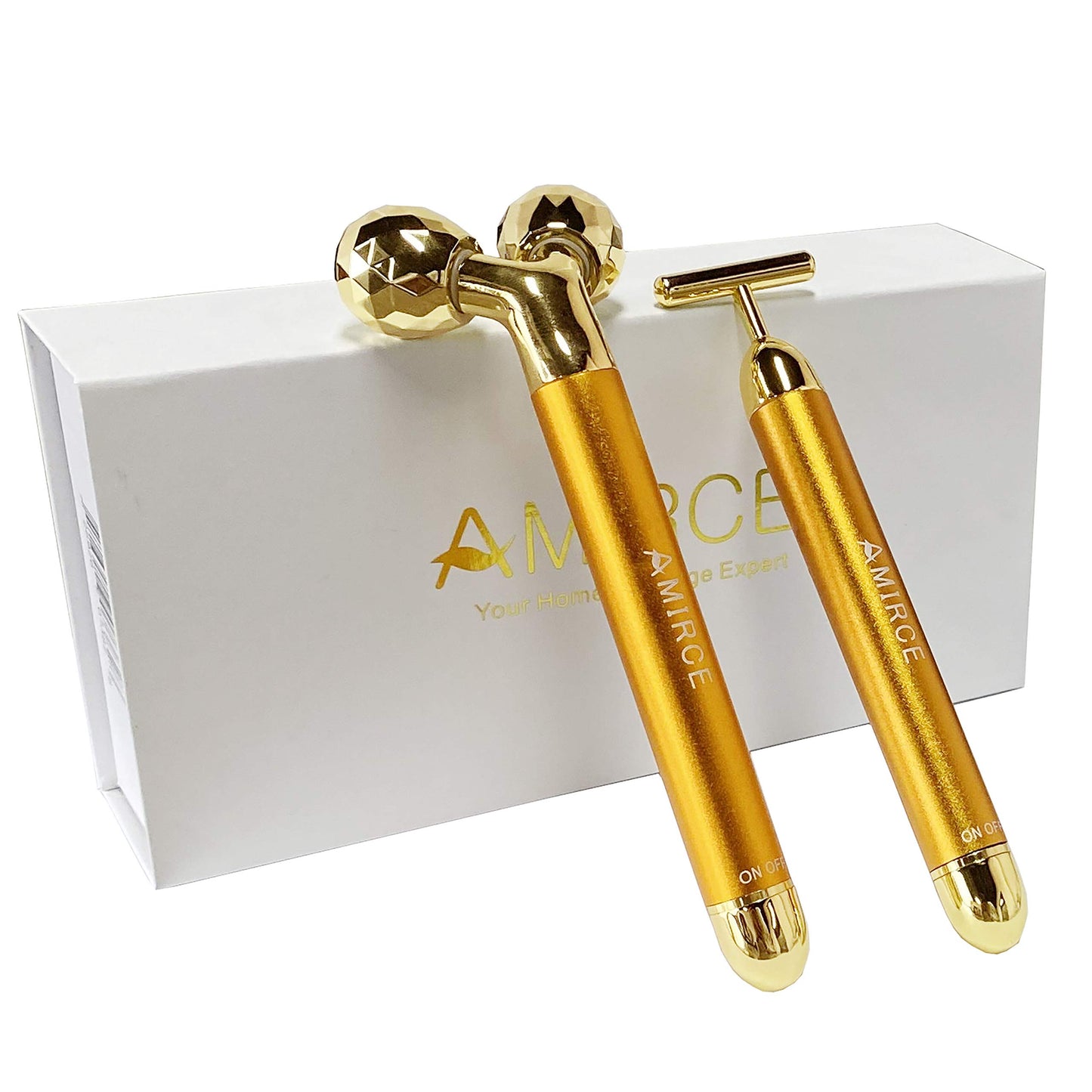 Masajeador de rostro dorado de 24 K, rodillo eléctrico 3D Sonic Energy Beauty Bar y kit masajeador facial en forma de "T". Antiedad/arrugas, levantamiento instantáneo de la cara, estiramiento de la piel (rodillo 3D)