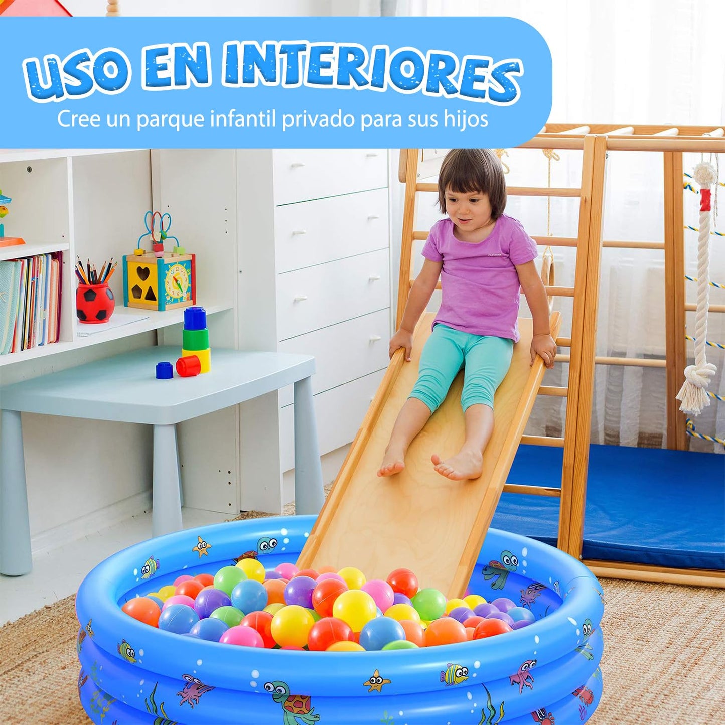 Alberca Inflable para Niños, 150x35cm Piscina Alberca Inflable Redonda, Mini Piscina Albercas 3 Niveles, Acuáticos Verano para Niños Niñas y Adultos al Aire Patio Trasero (Azul, Viene con Globo Agua)