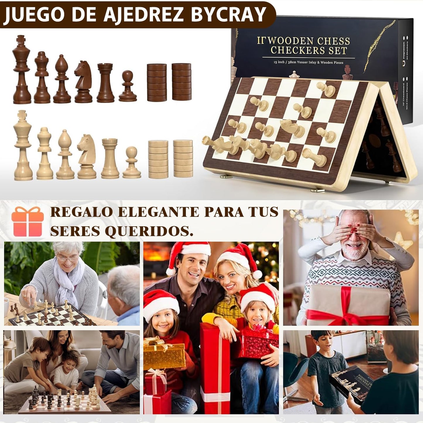 BYCRAY Ajedrez Profesional Magnético, Ajedrez + Damas Juego De Ajedrez Magnético 2 En 1 para Adultos y Niños con Bolsa de Almacenamiento y Caja de Almacenamiento (39x39cm)