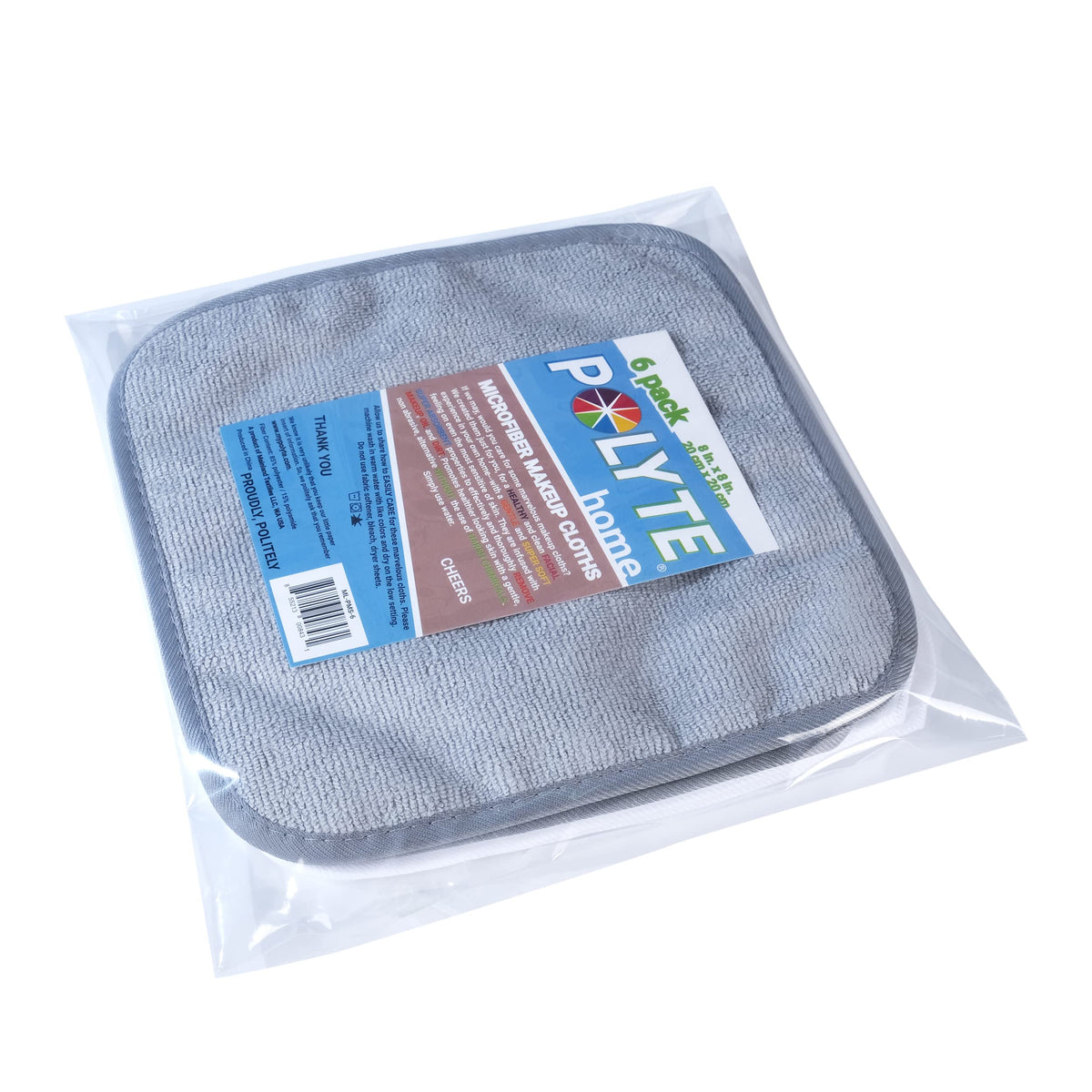 POLYTE Paño Desmaquillante Facial de Microfibra, 20.3x20.3 cm, 6 Pzas
