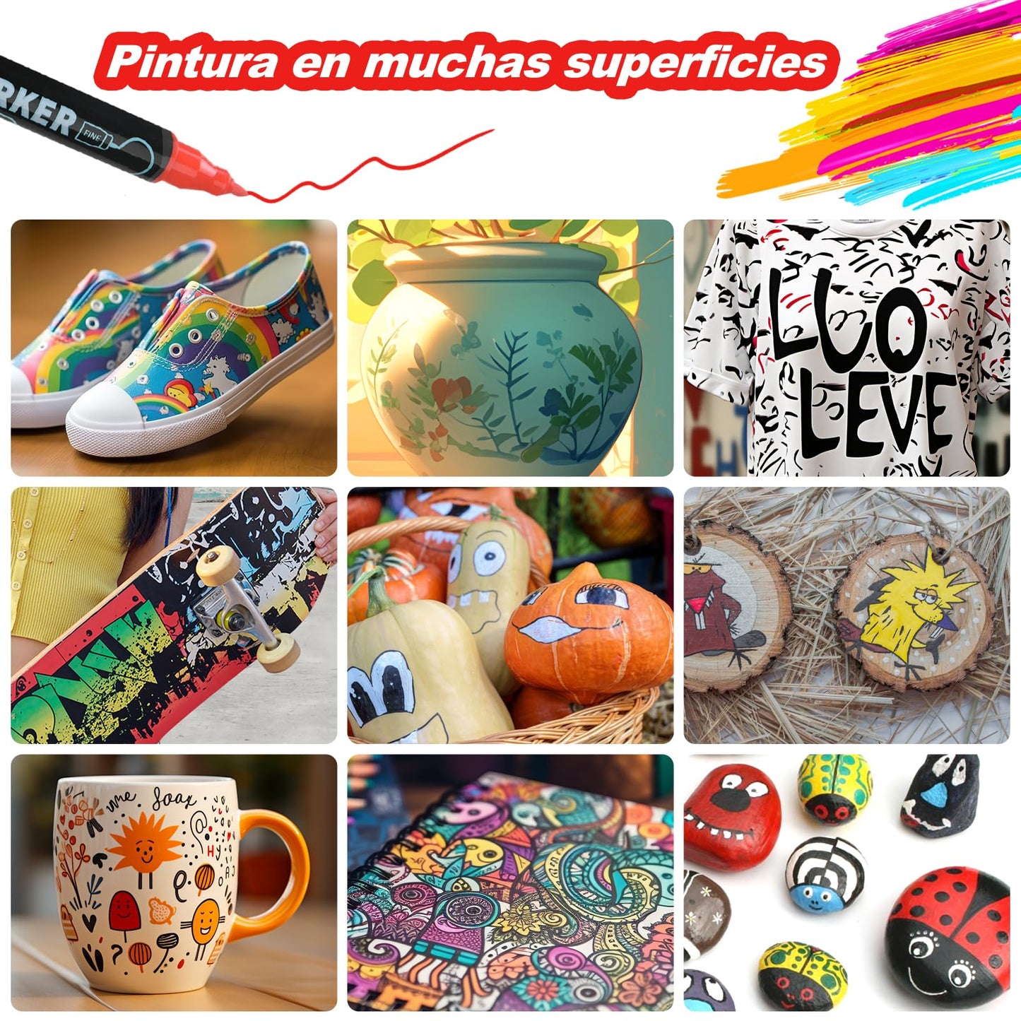 72 Colores Plumone Acrílicos Doble Punta, POVOLE Marcadores Arte Punta Fino & Punto, Resistente al Agua, No Se Desvanece, Rotuladores Colorear Madera Piedra Vidrio Plástico Metal Caucho Lienzo