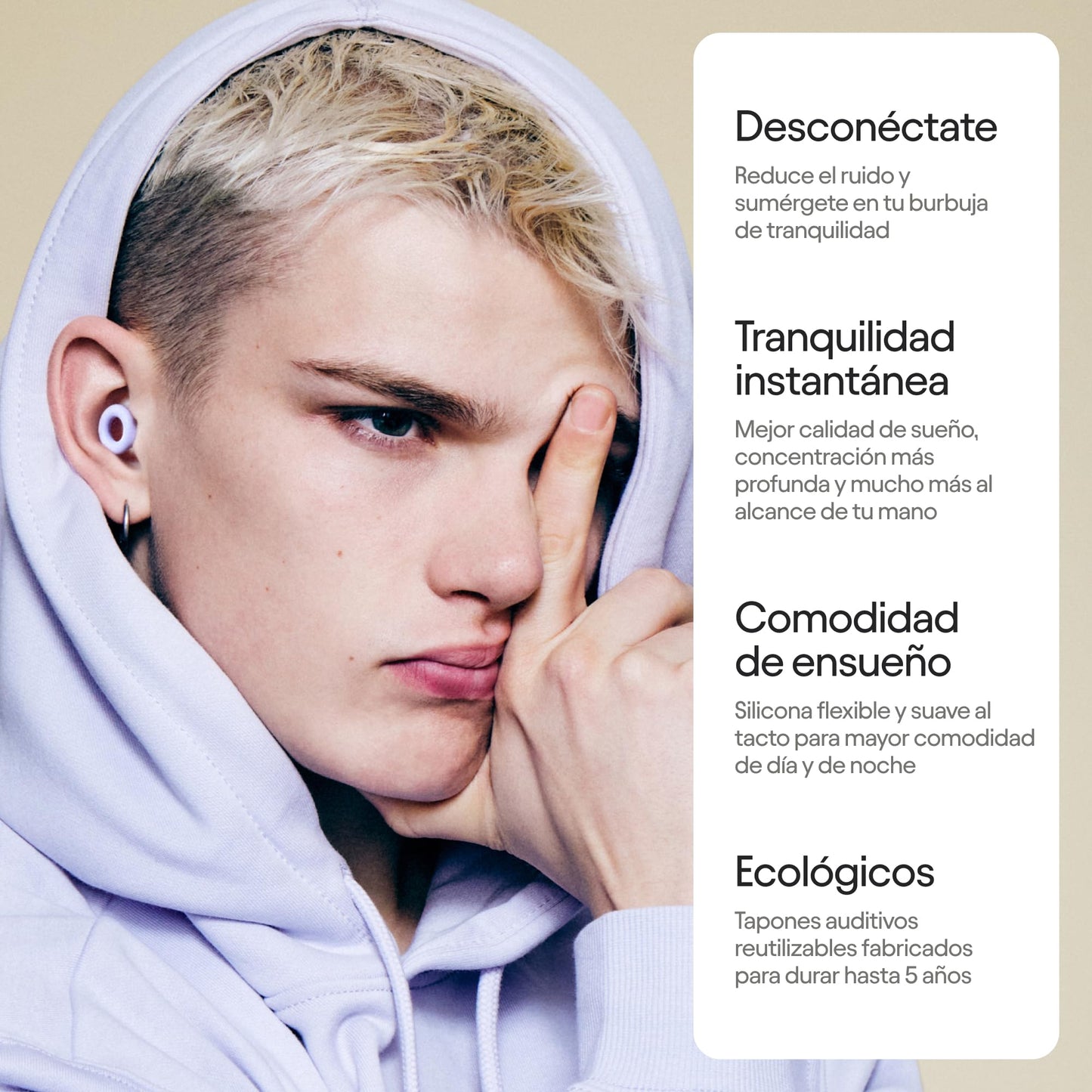Tapones Auditivos Loop Quiet 2 Beige Reutilizables Ultracómodos para Reducción de Ruido 24 dB